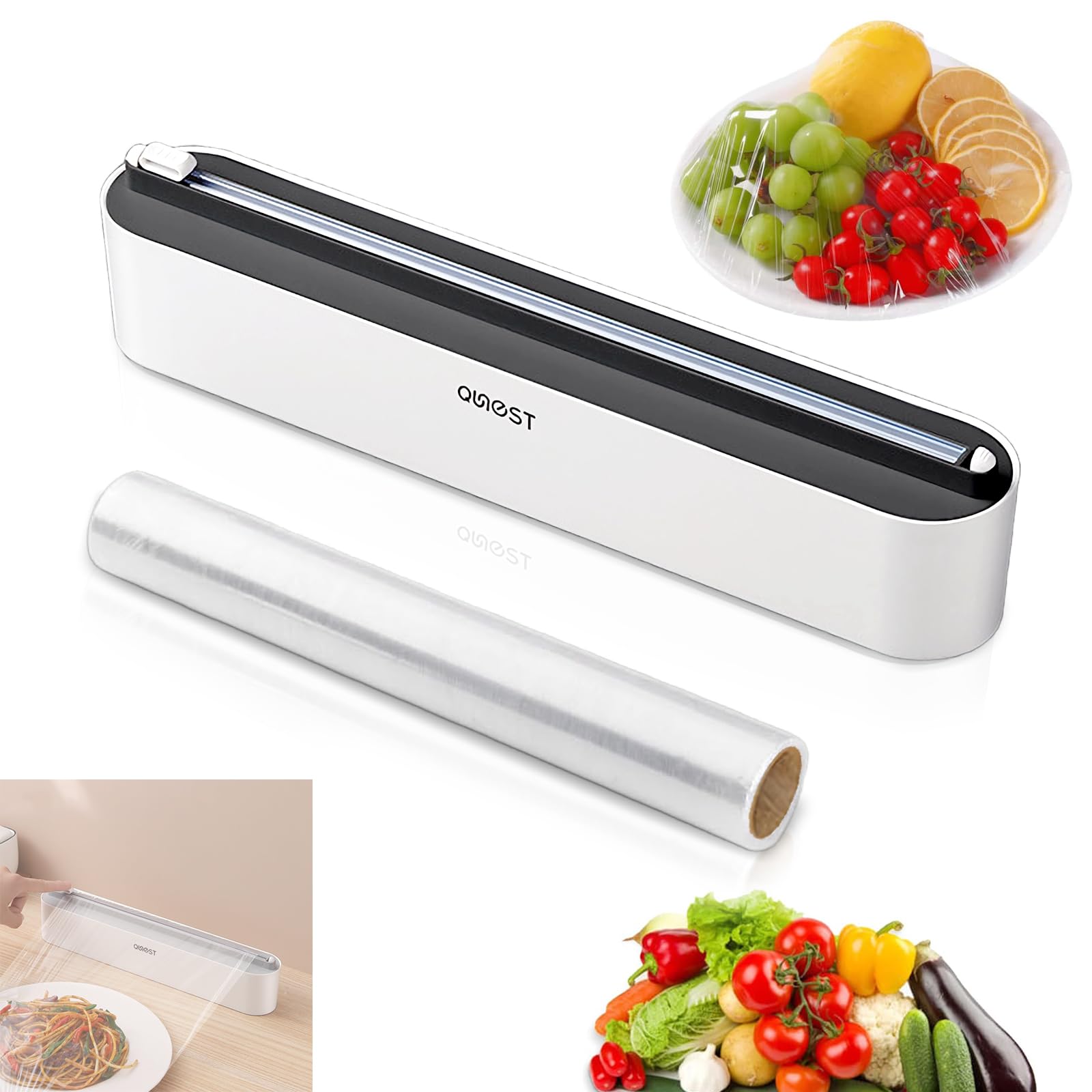 Magnético Dispensador Papel Aluminio y Film, Organizador Papel Aluminio y Film, Cortador de Film Transparente con 1 Rollo de Film Transparente, Dispensador de para Cocina, Negro
