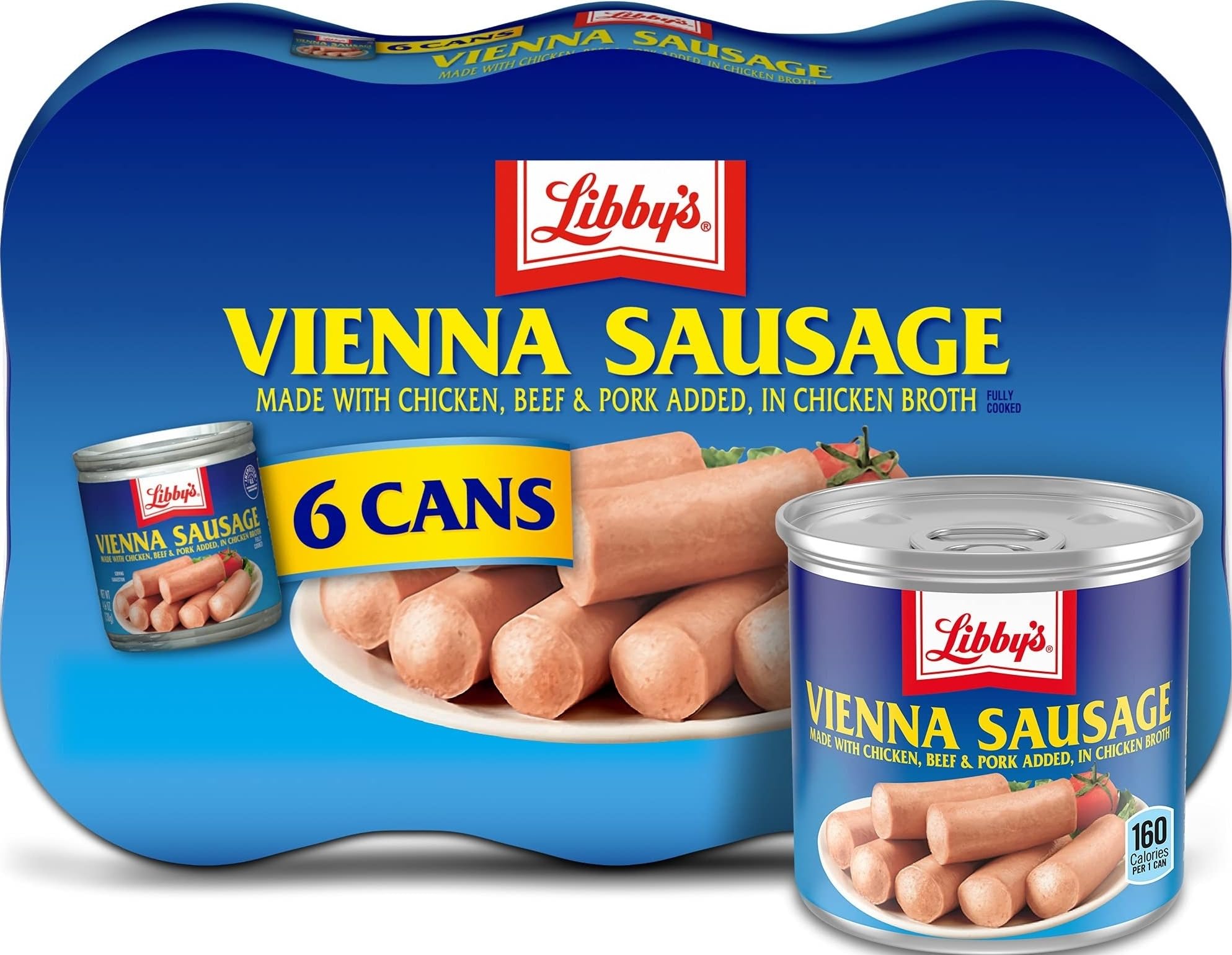 Libby's Vienna Sausage, Ready to Eat Canned Meat, 10g Protein Per Serving, 4.6 oz. Can (Bulk Pack of 6) | Good source of protein, 9g per can; plump vienna sausages for snacks, lunches or camping