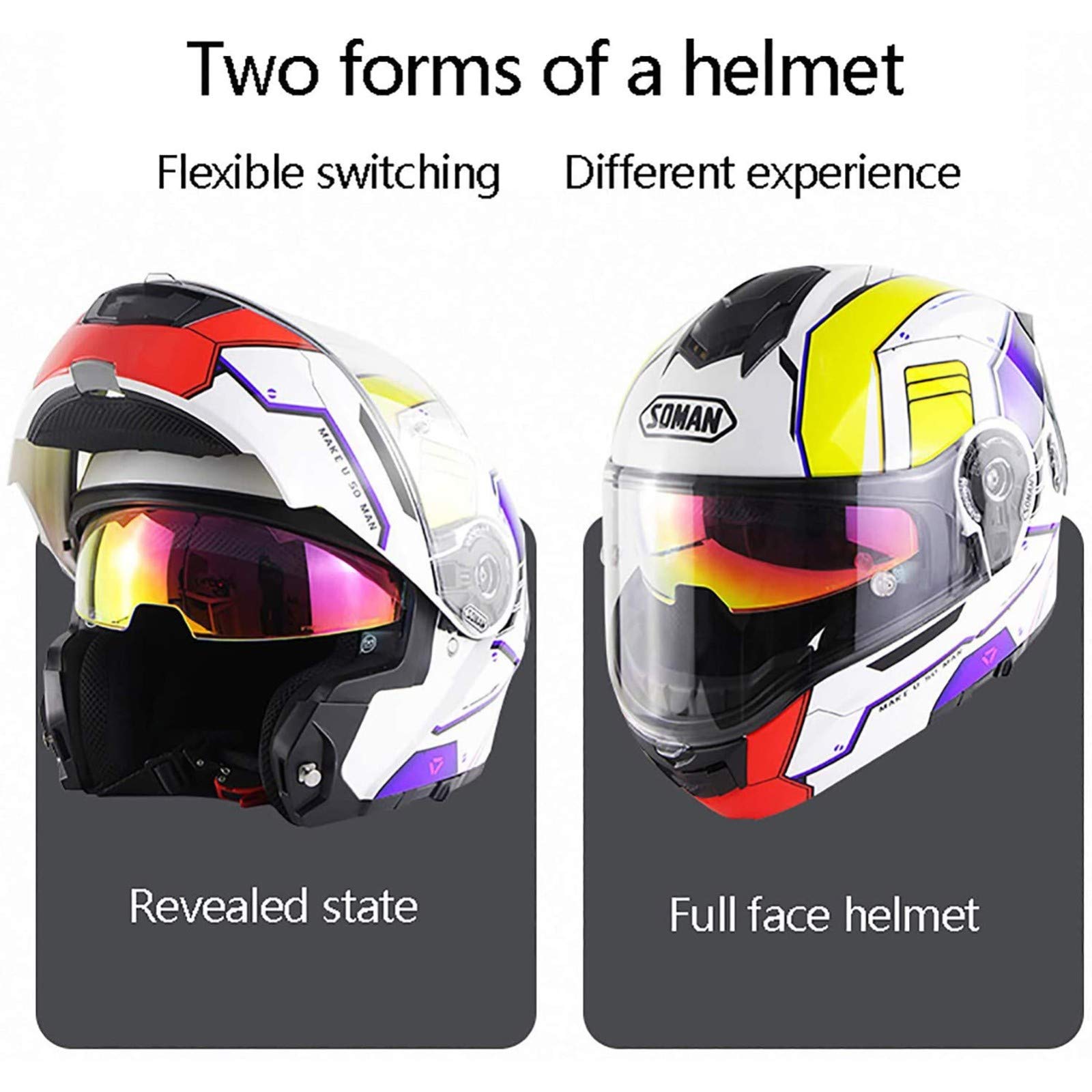 Motorfiets dubbel vizier Opklapbare modulaire integraalhelm voor volwassenen Heren Dames ECE-goedgekeurde bromfiets Street Racing-helm Meerdere kleuren lensopties,10,M