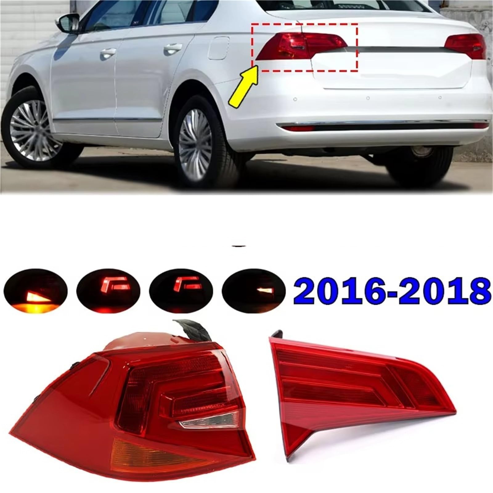 Luz Trasera Parte Luz Trasera Coche Lámpara Señal Inversa Freno Advertencia Conjunto Parada Para VW Para BORA 2016 2017 2018 Pilotos Traseros(Inside Left)