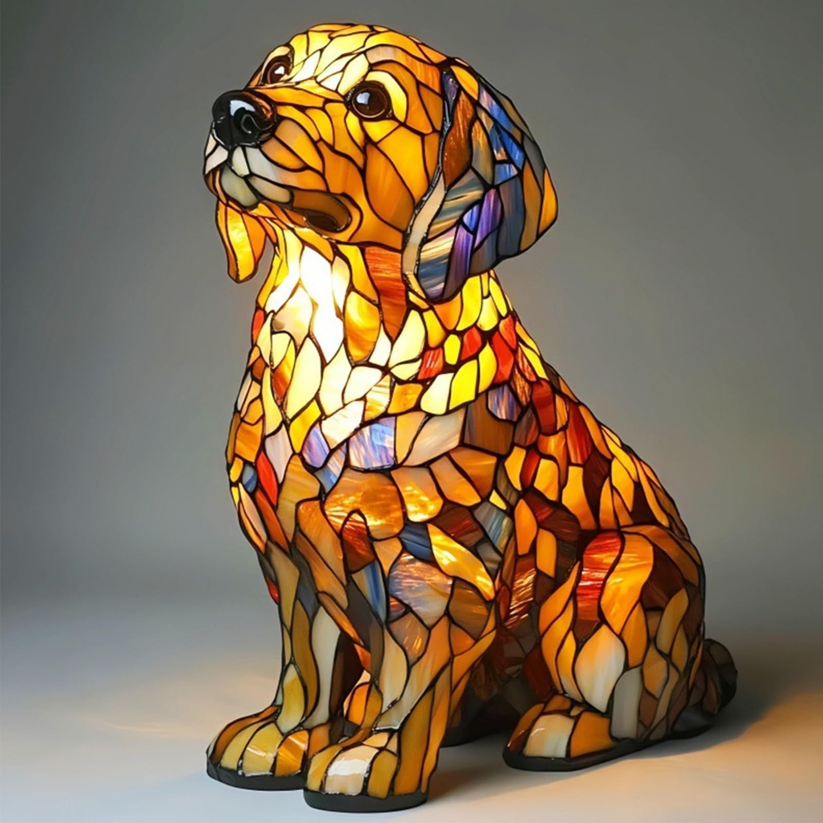 HOPASRISEE Tiffany Cat Lamp, Mosaic Cat Lamp, LED Lamps Corgi/Pug/ - Handmade Resin Bedside Lamps, Home Decor for Bedroom Lighting for Cats and Dog Lovers [Energy Class A](G)