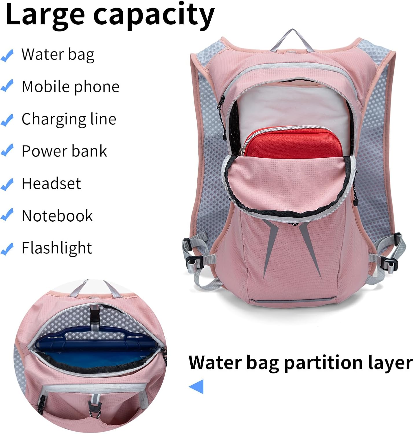Carey Sten Lightweight Running Hydration Backpack, 1.5L Water Bag Running Vest for Marathon, Hiking & Cycling, Breathable Adjustable Design, Unisex