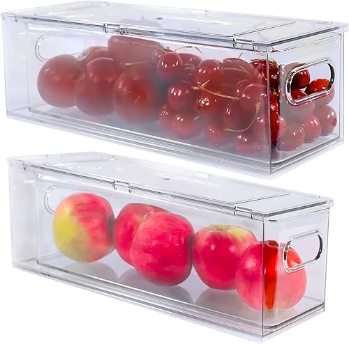 Miniatura 7 de NuSaile Contenedores organizadores apilables para refrigerador, cajones extraíbles con asas, recipientes de almacenamiento de verduras y frutas para
