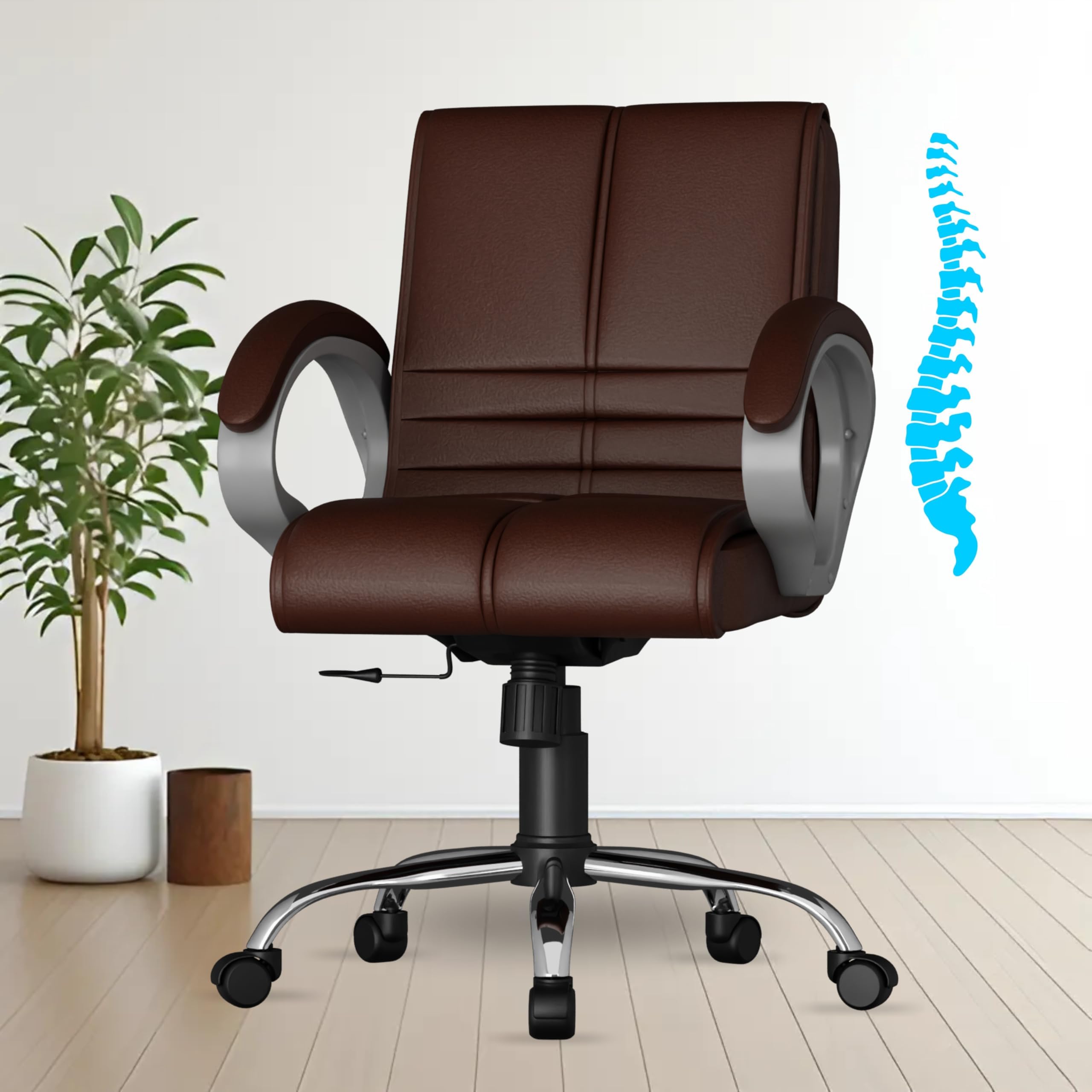 FUGO FG235 with 3 Years Warranty Ergonomic Medium Back Office Chair with Adjustable Height, Cushioned Back&Seat, Tilting Mechanism, Heavy-Duty Metal Base, Perfect for Work, Study and Office (Brown)-image-29