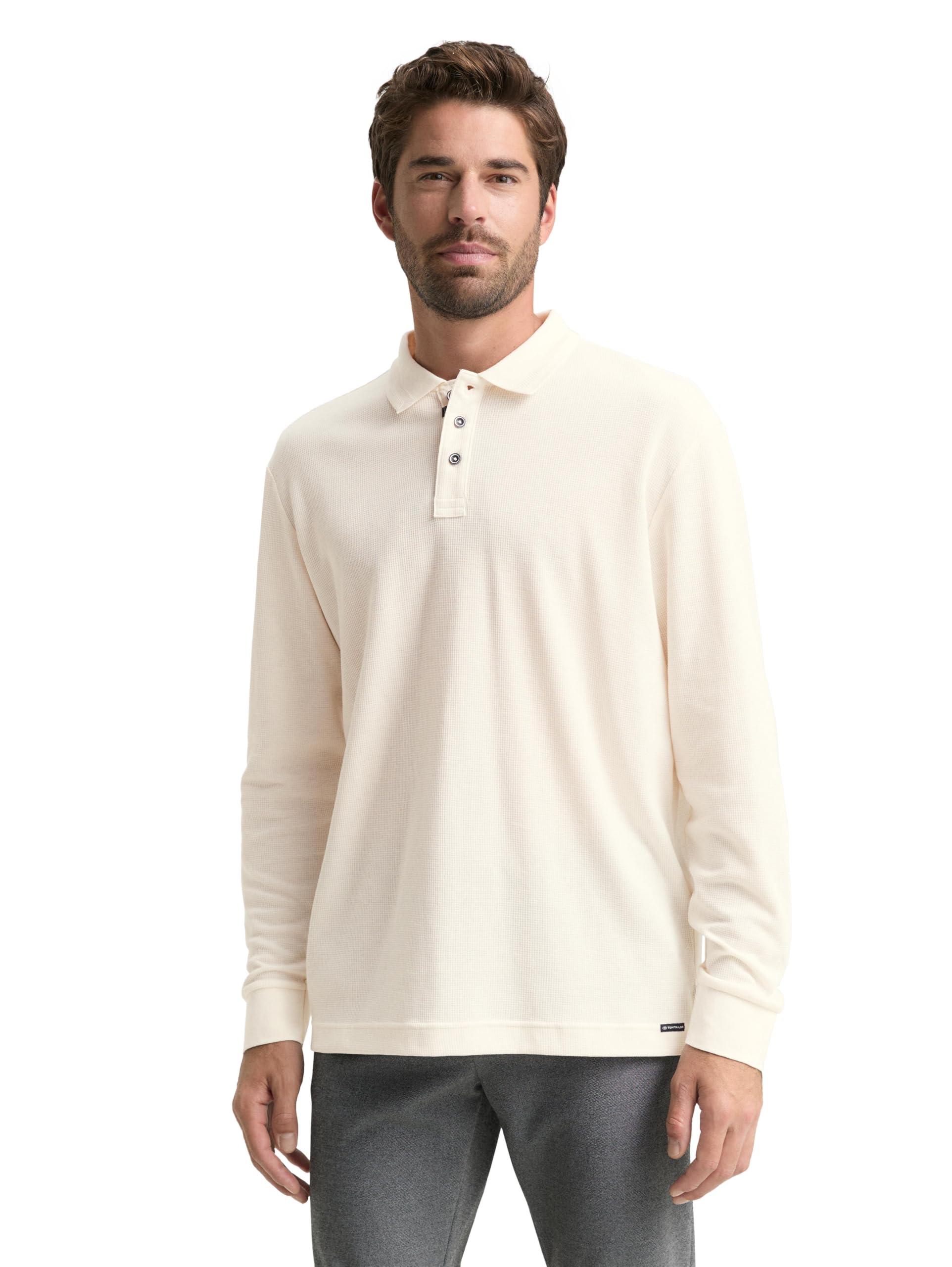 Tom Tailor Herren 1048600 Langarm Poloshirt mit Waffelstruktur