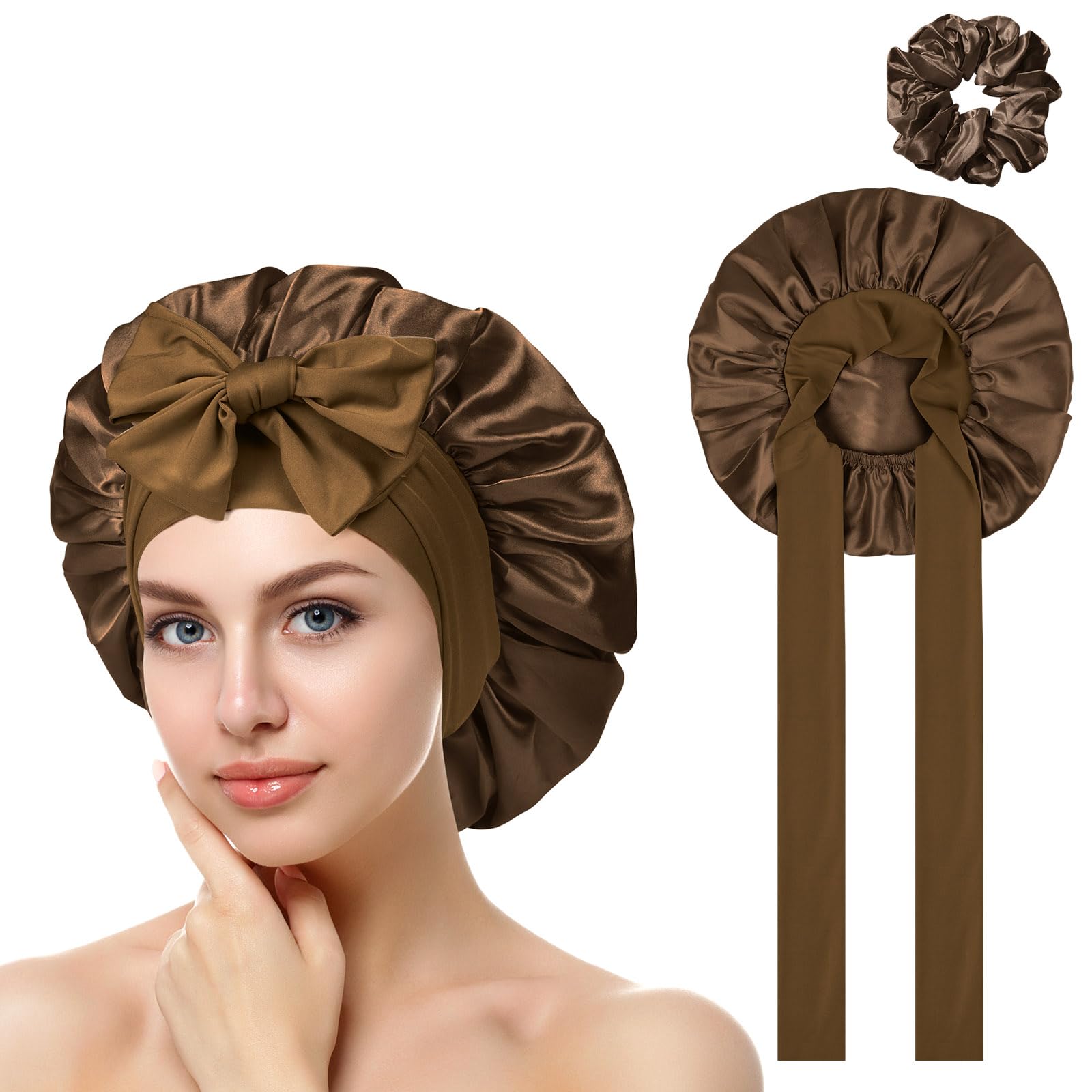 ACWOO Seidenhaube zum Schlafen, Doppelseitig Seidenhaube Zum Schlafen Schlafhaube Haare Schützen für die Nacht Bonnet mit elastischem Band, Satin Haarhaube für Damen