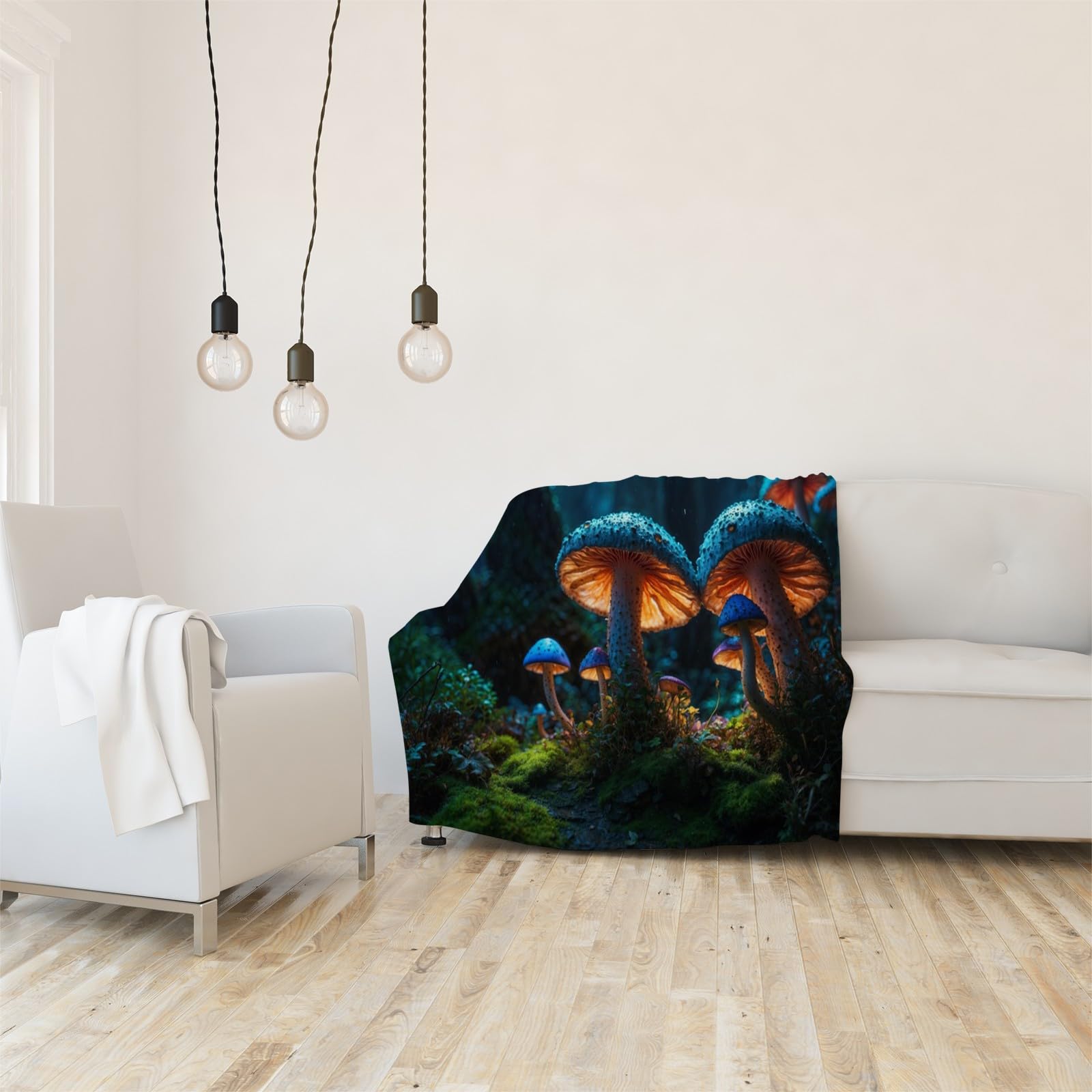 Generisch Puszysty koc do przytulania, niebieski grzyb, 200 x 200 cm, miękki i dwustronny koc polarowy, idealny koc na sofę dla wszystkich, przytulny koc na sofę i łóżko AL1403