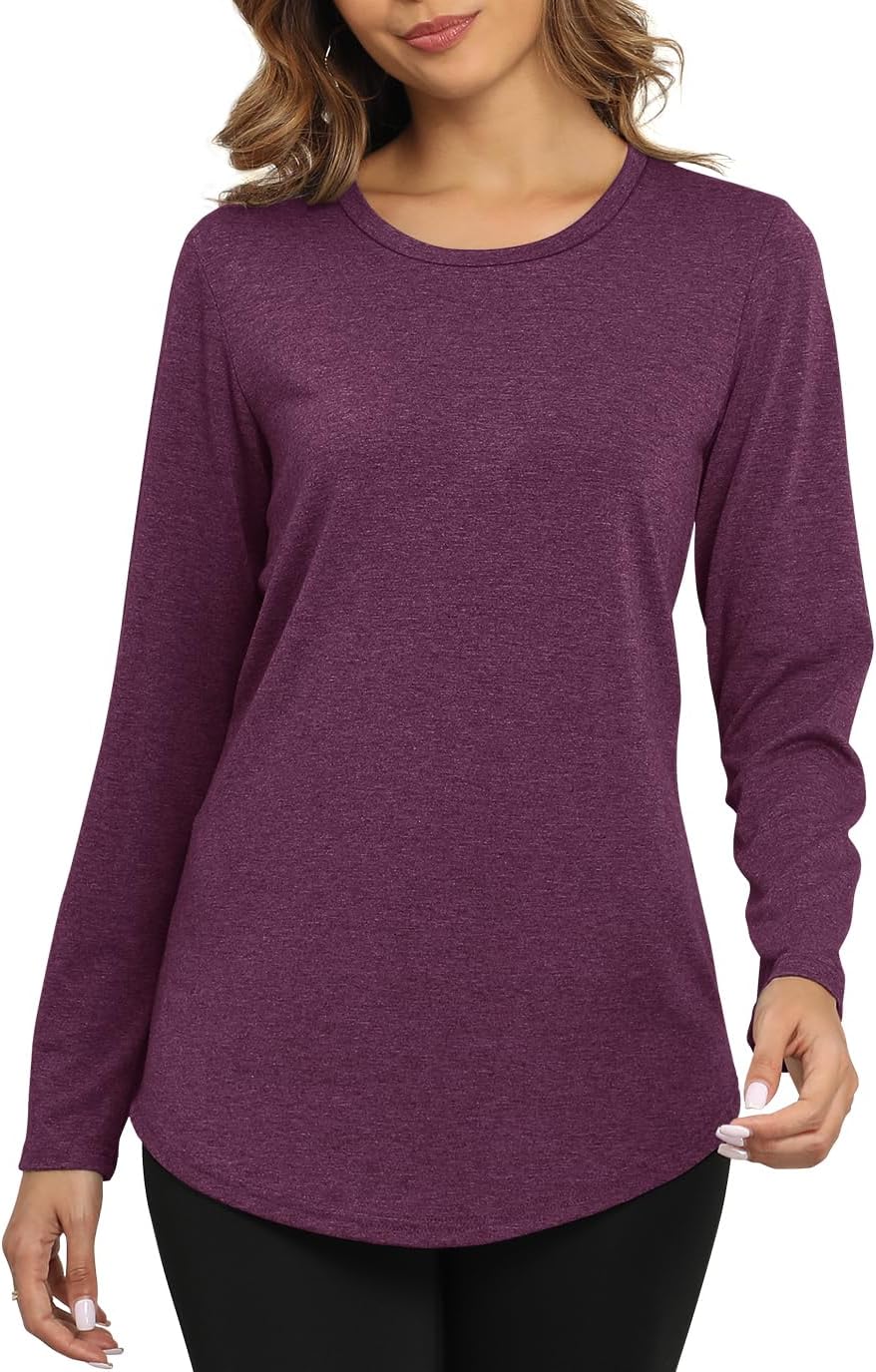 Smile Fish Womens Crewneck Long Sleeve Shirts Loose Fit Dressy Casual Fall Long Tee Tunic Tops