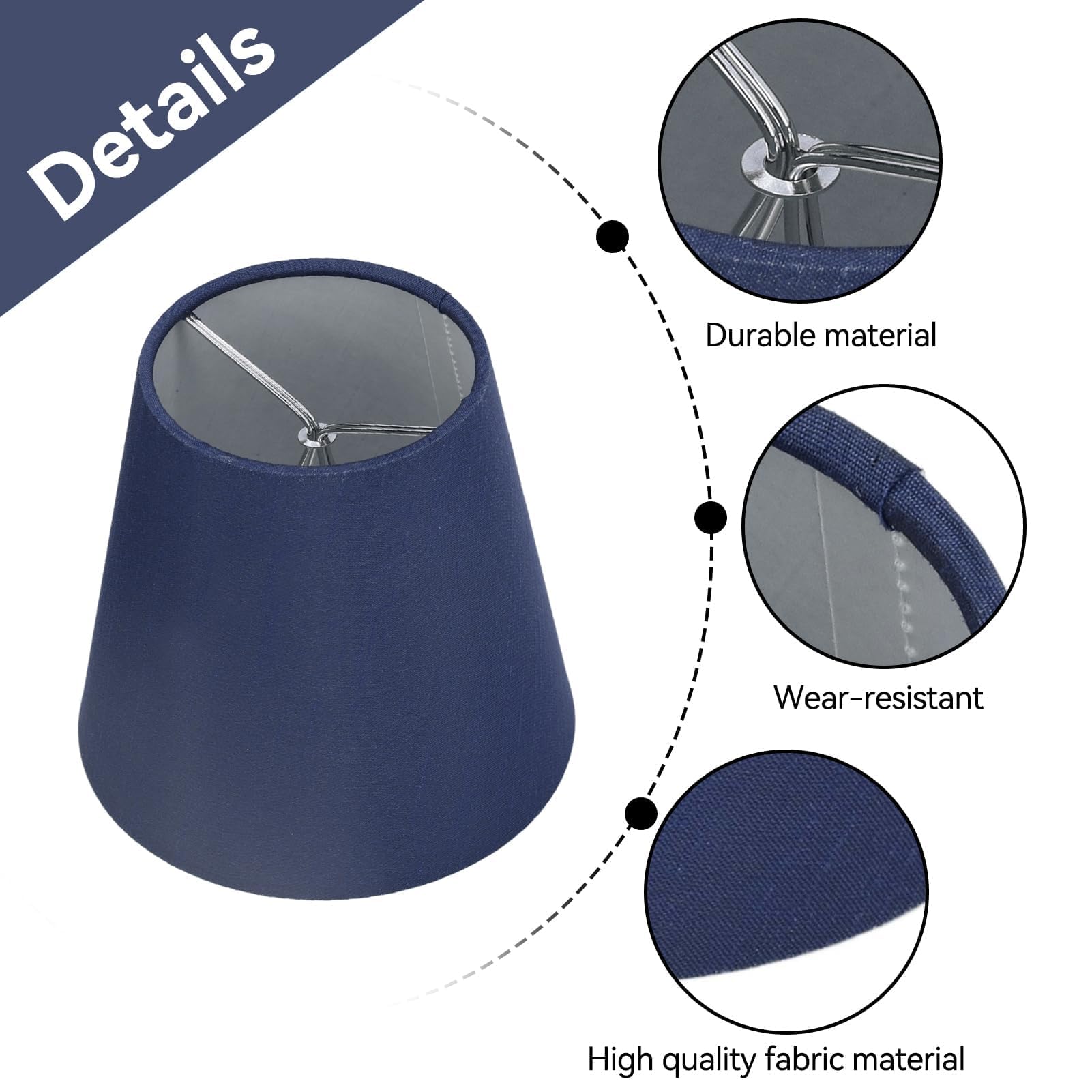 Pantallas de lámpara de araña E14 de tela, juego de 6 pantallas de lámpara con clip Pantalla de lámpara moderna Pantalla de luz colgante para lámparas de pared de piso de mesa(azul oscuro)
