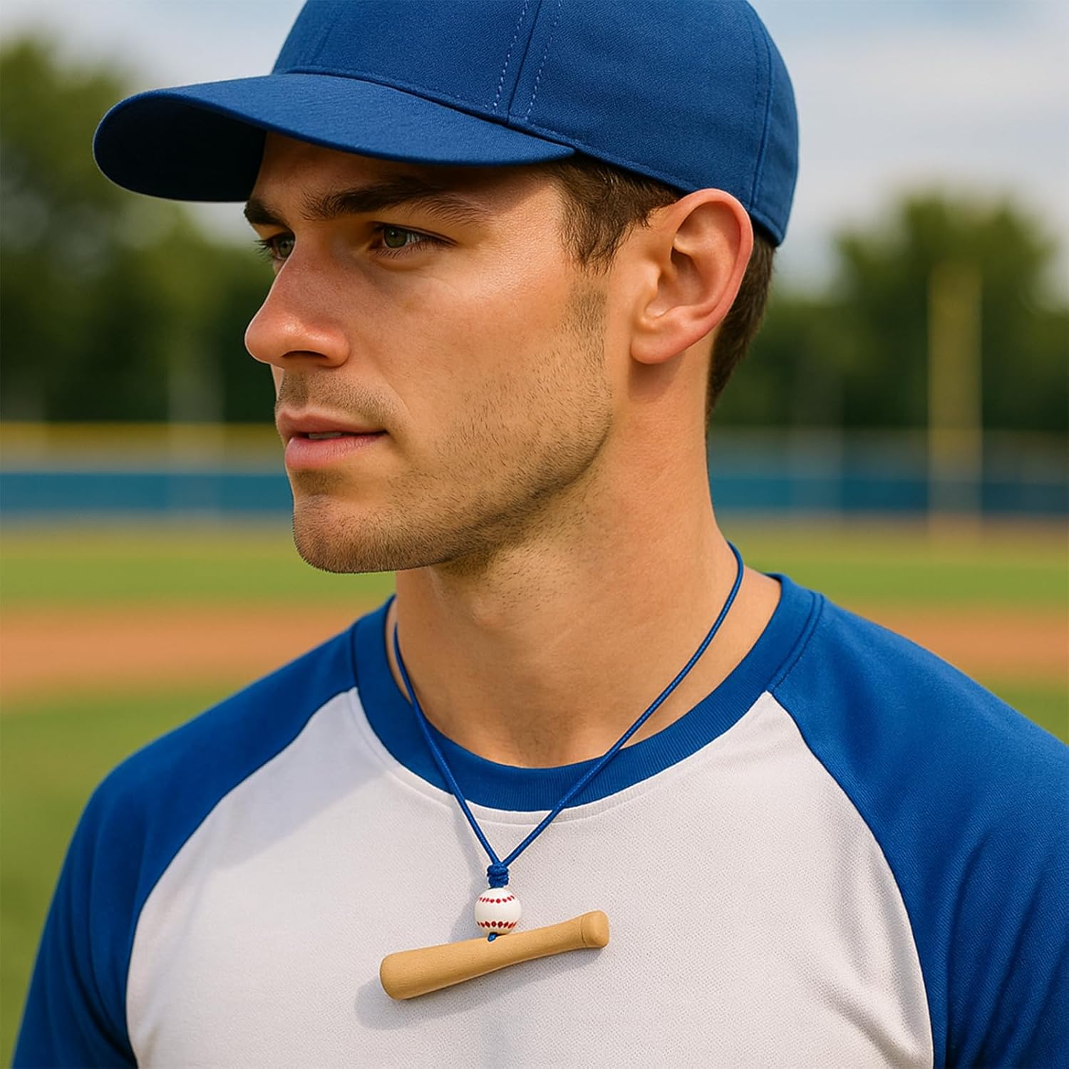 Baseball Necklace for Women Sports Team Gift Black Blue Rope - Image 2