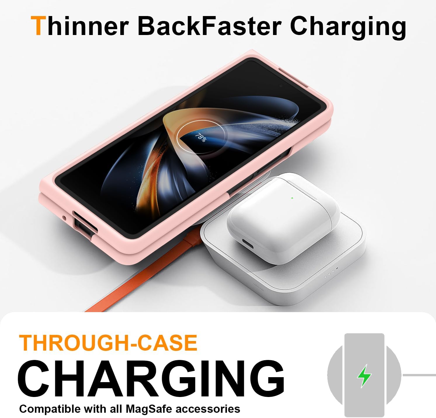 Magnetic for Galaxy Z Fold 4 5G Case,Lightweight,Slim Fit Drop Protection Rugged Shockproof Cover for Samsung Galaxy Z Fold 4 5G, Hard PC Shockproof Protective Phone Pink 7-Z Fold4-15