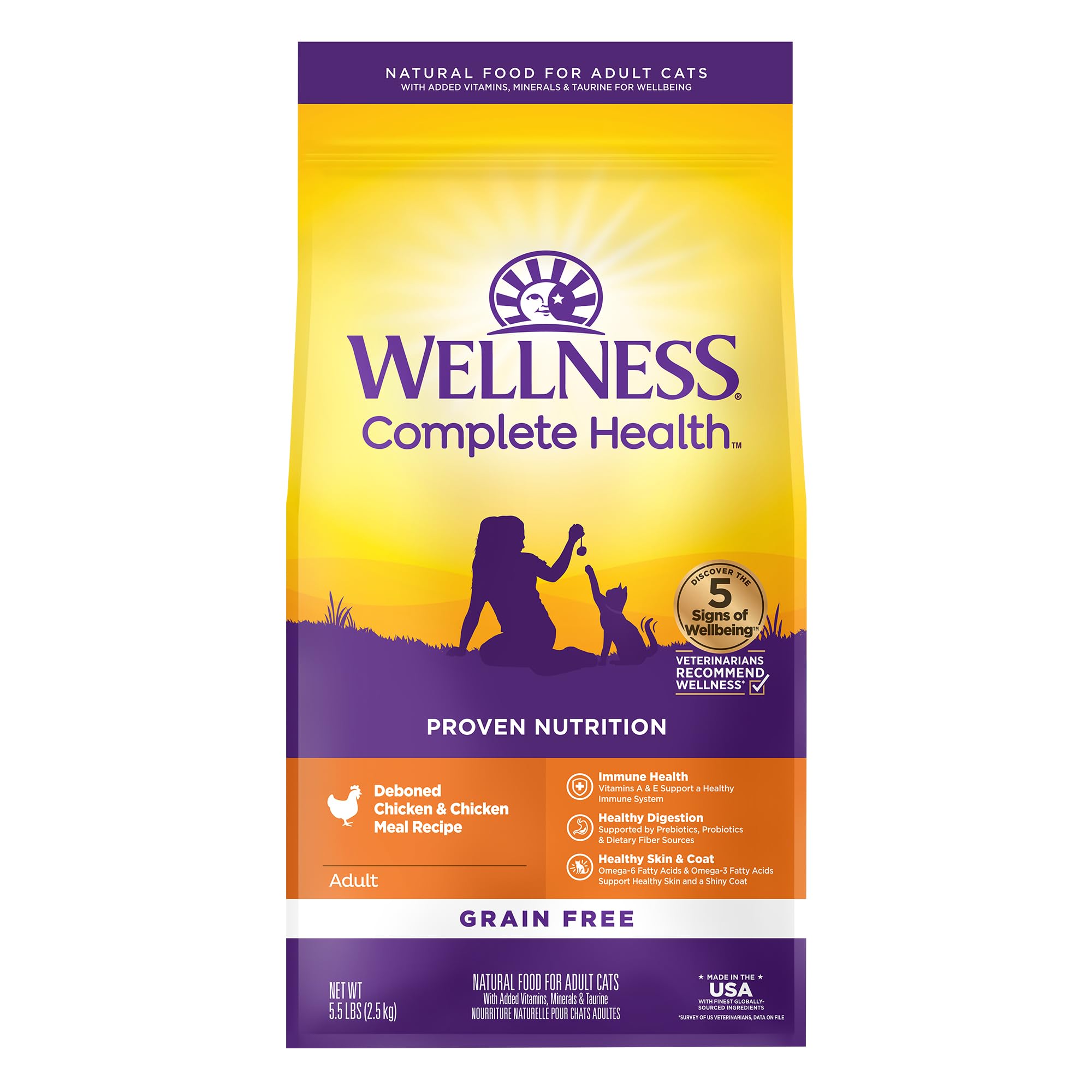 WellnessNatural Pet Food Complete Health Natural Grain Free Deboned Chicken & Chicken Meal Dry Cat Food, 5.5 Pound Bag