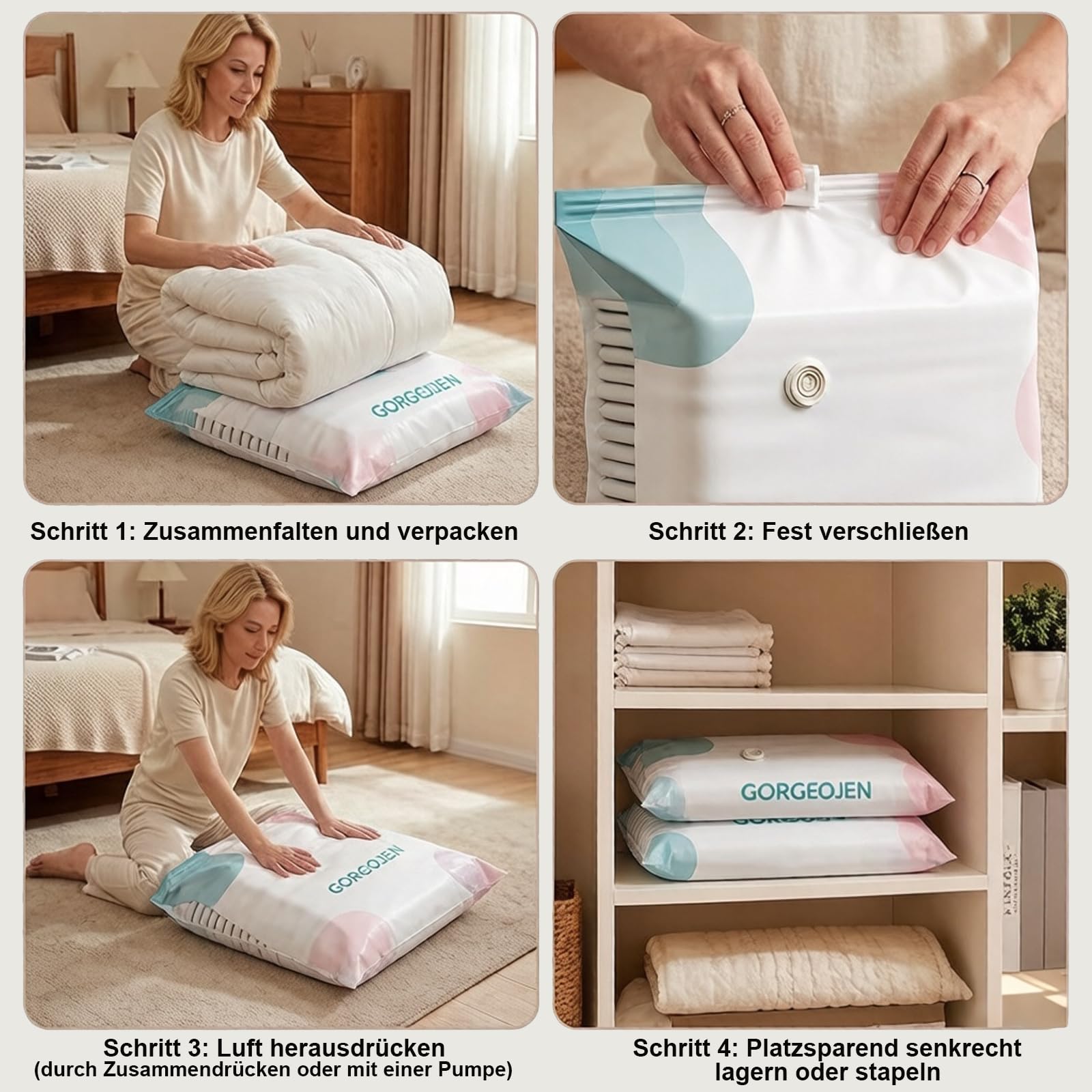 Sacchetti sottovuoto senza pompa, sacchetti sottovuoto per vestiti, riutilizzabili, per vestiti, piumini e viaggi, 100 x 80 x 38 cm, 5 pezzi