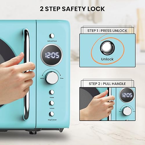 Miniatura 4 de Total Chef Horno microondas retro | 20L / 0.7 pies cúbicos | Inicio rápido y descongelación por peso/tiempo | 8 modos de cocción preestablecidos