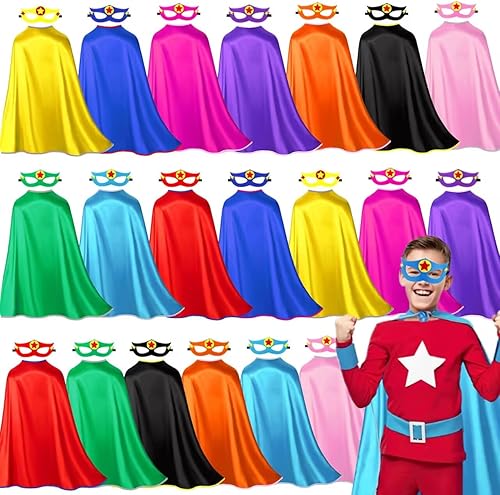 iROLEWIN Capas de superhéroes para niños, paquete de 20 regalos de fiesta de superhéroes para niños pequeños, disfraces de grupo de Halloween, juego