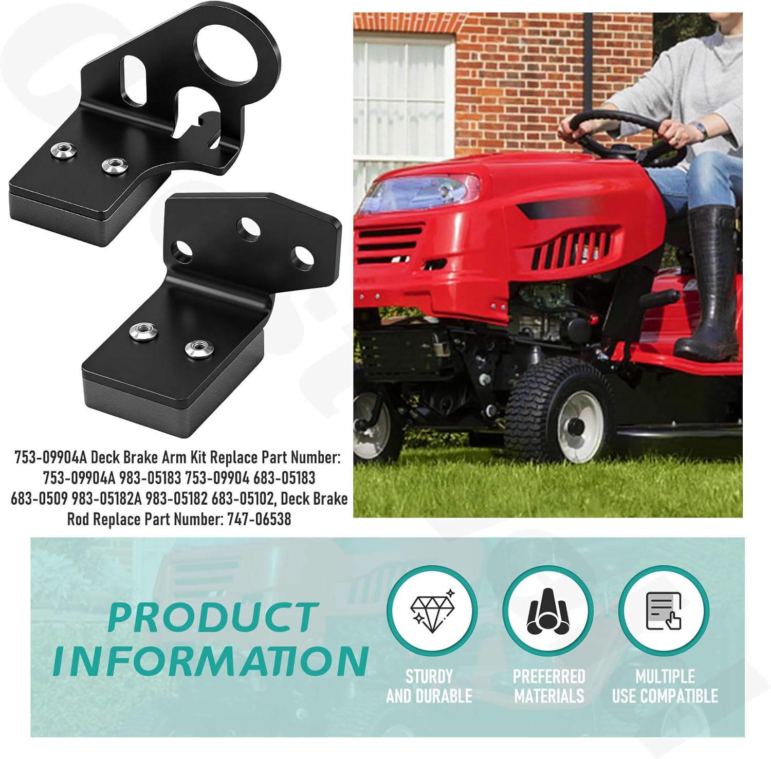 783-08654C Deck Idler Pulley Bracket, 753-09904A Brake Arm Kit & 747-06538 Brake Rod Compatible with MTD Cub Cadet Troy-Bilt TB42 Lawn Tractor, Included 738-05082 Shoulder Spacer