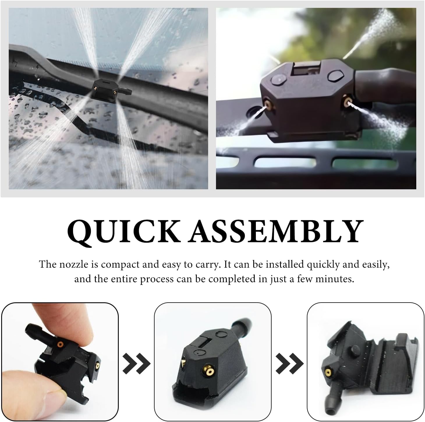 2PCS Front Windshield Washer Nozzles, 4 Holes Spray Jet Windshield Arm Mounted Wiper Nozzle, Auto Window Wiper Washer Spurter Straight Pillar Sprayer for Car Truck SUV