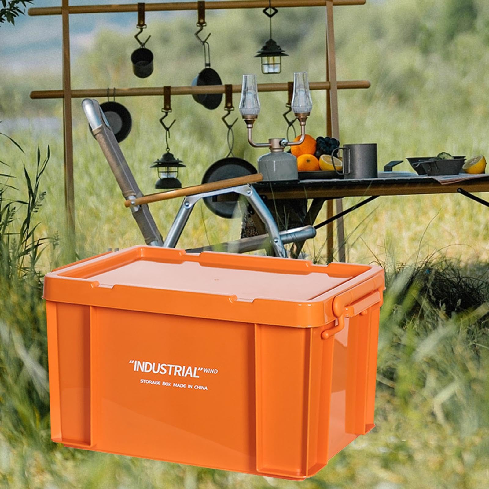 Aufbewahrungsbox Vielseitiger Stapelbarer Lagerbehälter Robuste Kiste mit Deckel PP für Werkstattbedarf Heimlagerung Büroorganisation Auto, Orange