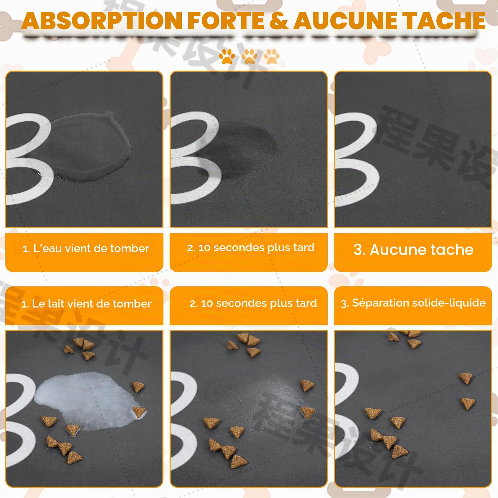 Tapis de nourriture pour chien, 100,1 x 80 cm, le plus grand tapis absorbant pour la nourriture et l'eau, tapis antidérapant pour gamelle pour chat, pas de taches, séchage rapide pour distributeur