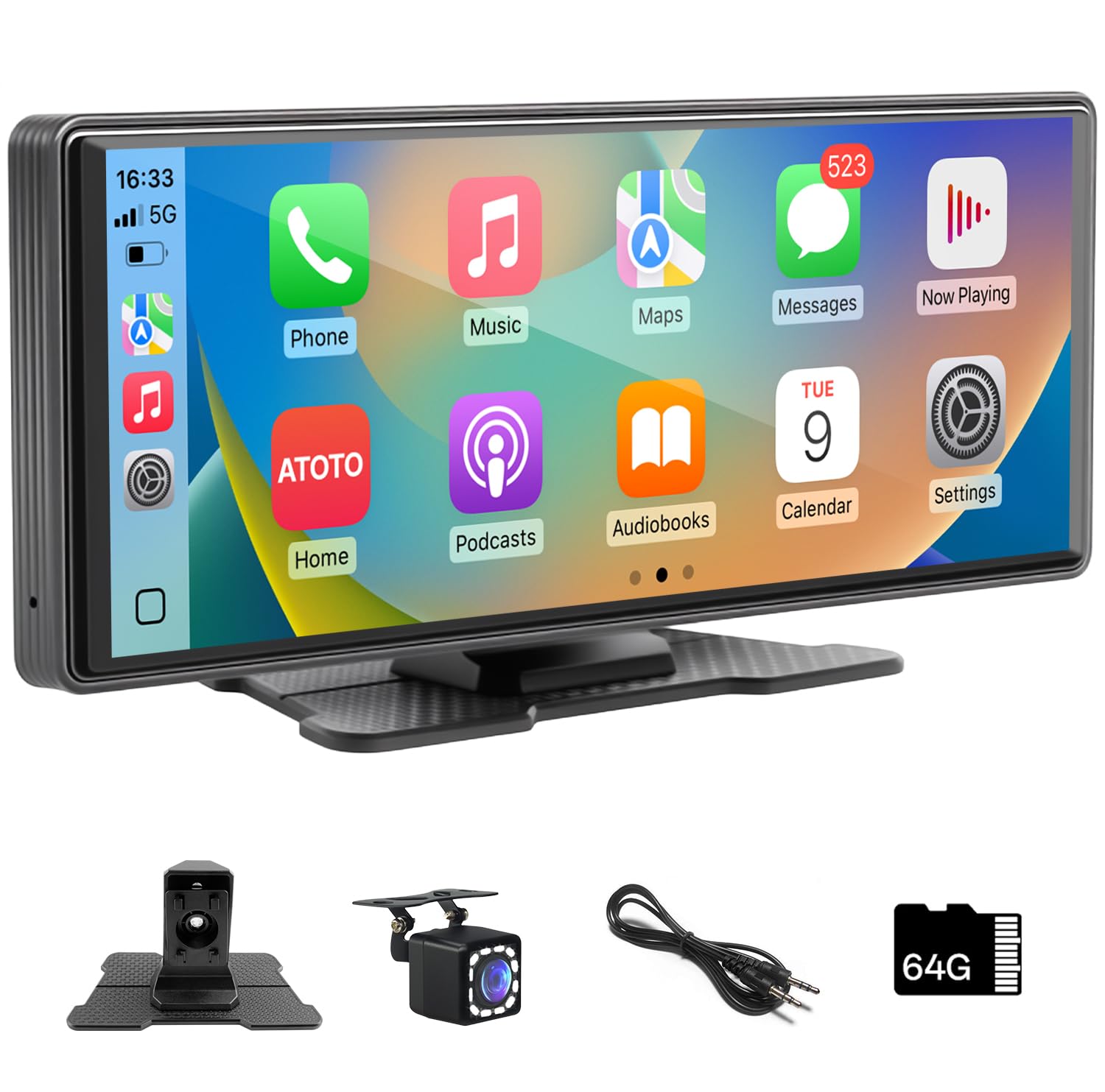 SINOVCLE Carplay Screen For Car,10.26“ Portable CarPlay&Android auto With Reversing camera,Voice Control/Bluetooth/Mirrorlink/AUX