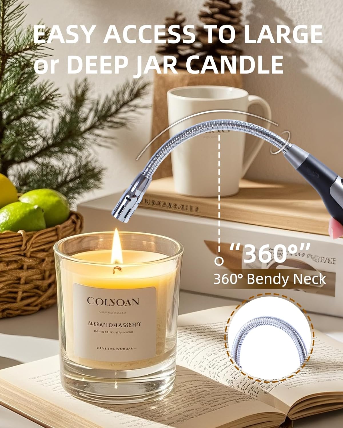 Butane Lighter Long Jet Flame Lighter, Refillable Torch, 360° Flexible Neck, Windproof Jet Flame, Visual Fuel Window, for Fireplace Kitchen Grill BBQ Camping Candle(No Butane Included)