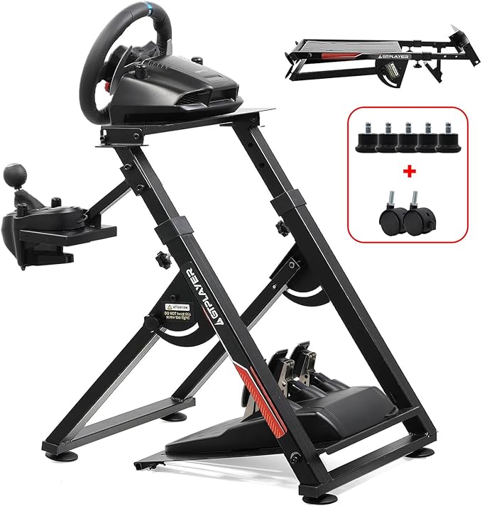 GTPLAYER Sim Racing Wheel Stand Simulator Cockpit Wheel Stand Racing Steering Shifter Mount fit for Logitech G25 G27 G29 G920 G923 Thrustmaster T330TS Gaming Stand Wheel Pedals NOT Included, Black