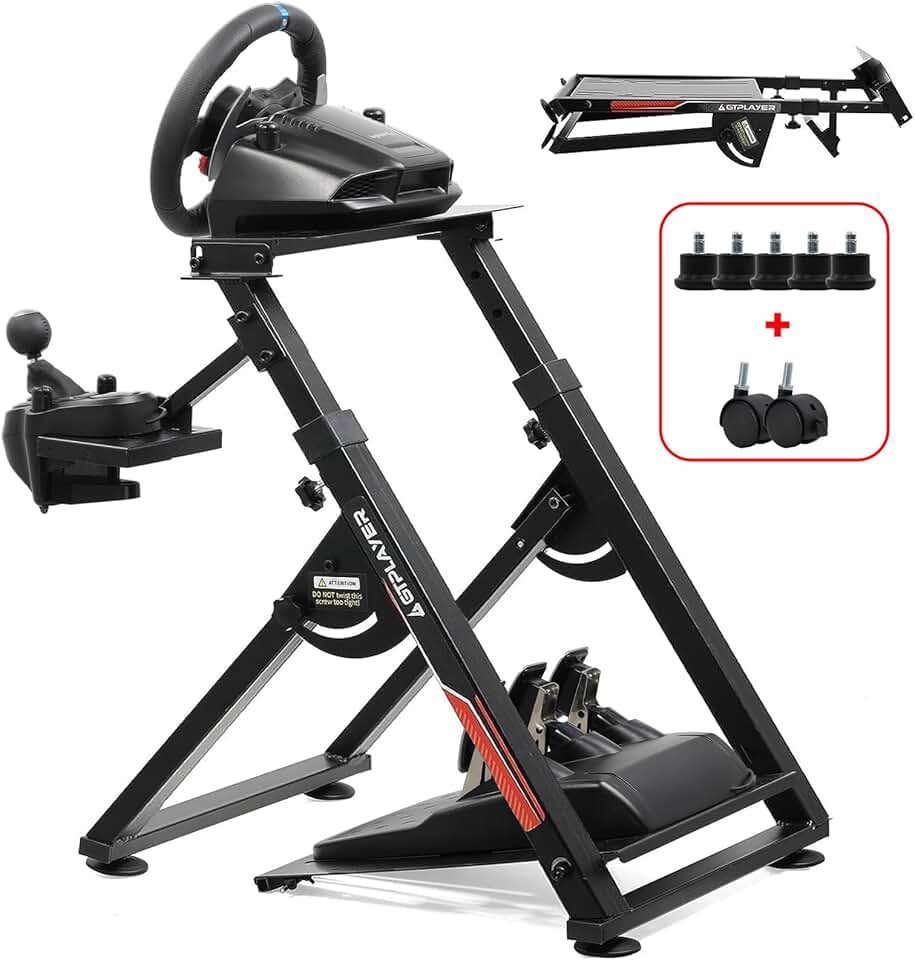 GTPLAYER Sim Racing Wheel Stand Simulator Cockpit Wheel Stand Racing Steering Shifter Mount fit for Logitech G25 G27 G29 G920 G923 Thrustmaster T330TS Gaming Stand Wheel Pedals NOT Included, Black