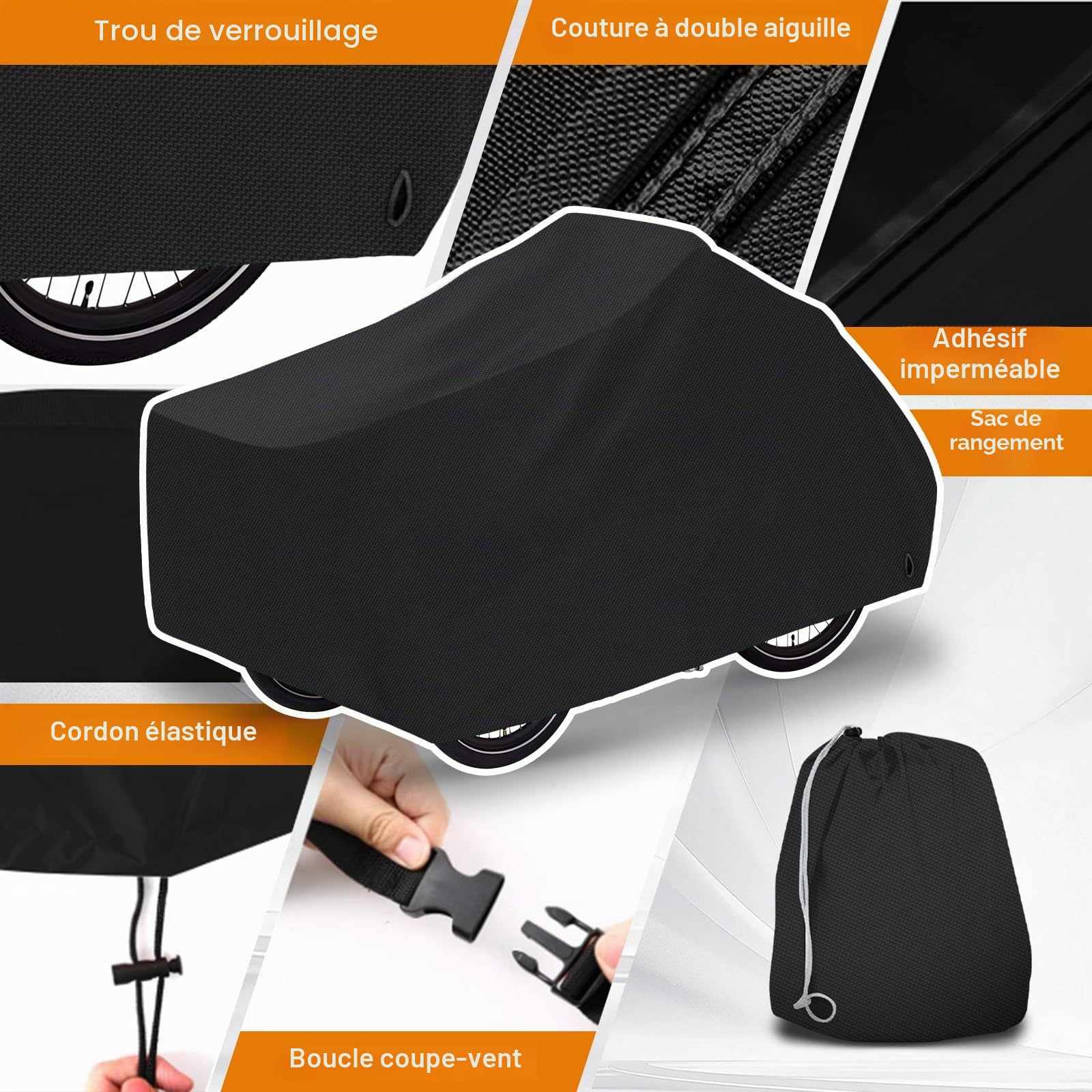 Housse de vélo de bicyclette - Housse de vélo imperméable en tissu Oxford 600D, coutures intérieures soudées, garage de vélo pour bicyclette, bâche de protection pour vélo tricycle, housse de
