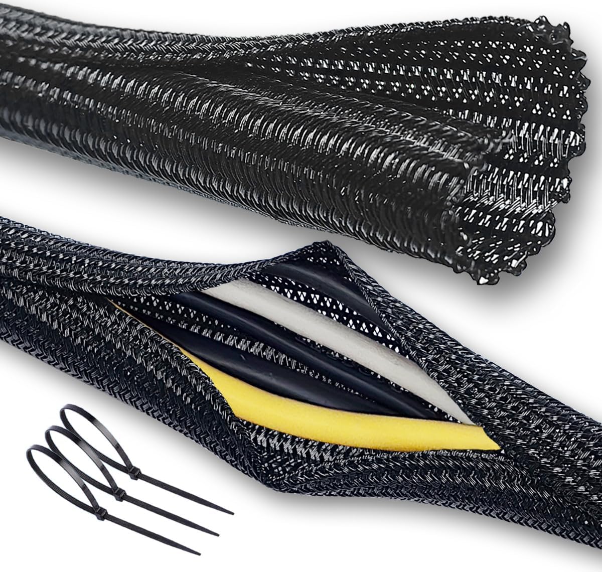 Cable Management Split Wire Loom Sleeve - Cord Hider & Protector for Desk, Pet Chew Proof, Wire Cover Organizer, Flexible Tube for Wires and Cables (3/4 Inch 25FT, Black)