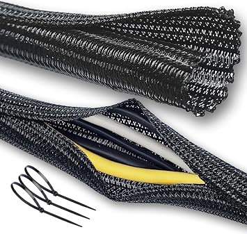 Cable Management Split Wire Loom Sleeve - Cord Hider & Protector for Desk, Pet Chew Proof, Wire Cover Organizer, Flexible Tube for Wires and Cables 1/2 Inch 12FT, Black