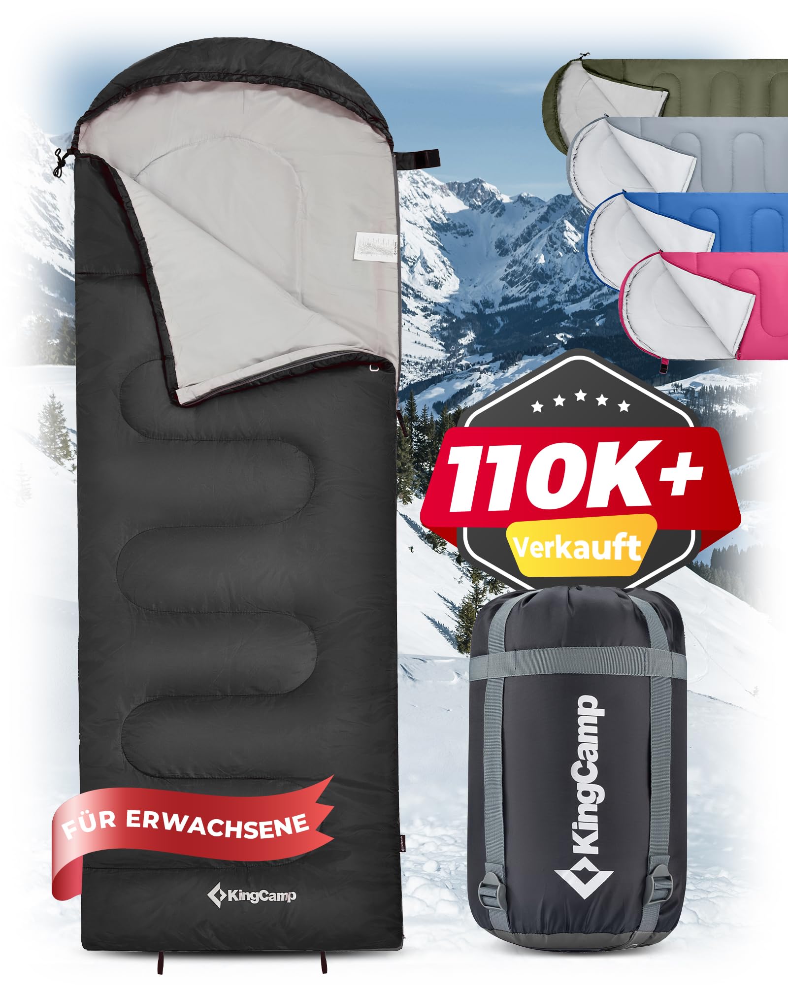 KingCamp Schlafsack für Erwachsene, kaltes Wetter & warm, XL, große und hohe Flanell-Schlafsäcke mit Kompressionssack, tragbar, wasserdicht, Zubehör für Outdoor-Camping