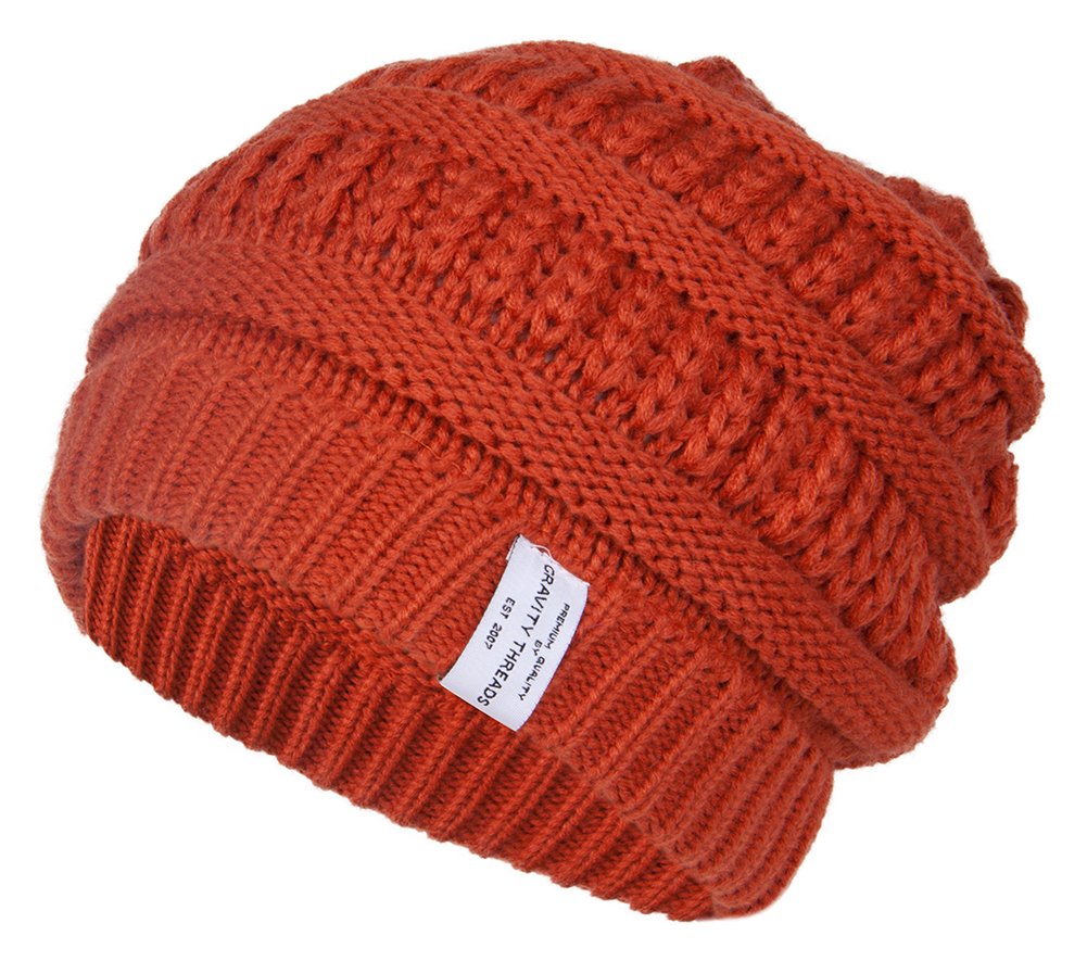 Gravity Threads Crochet Knit Weave Beanie (2 Pack), Orange