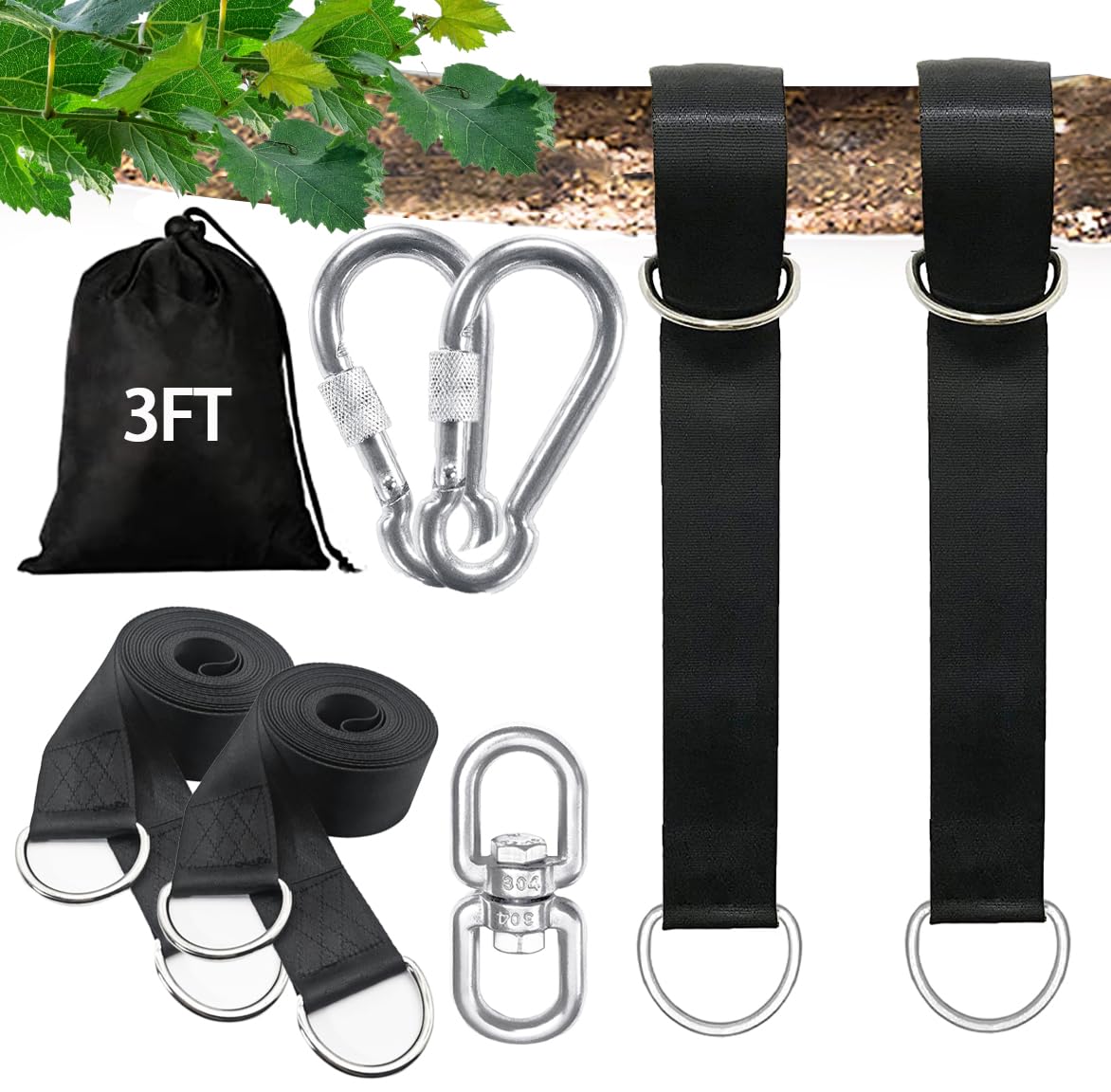 igolfluck 3FT Tree Swing Straps Hanging Kit, Tree Swing Straps Holds 5500 lbs with Lock Carabiners & Tree Protectors, Safer for All Swing & Hammock