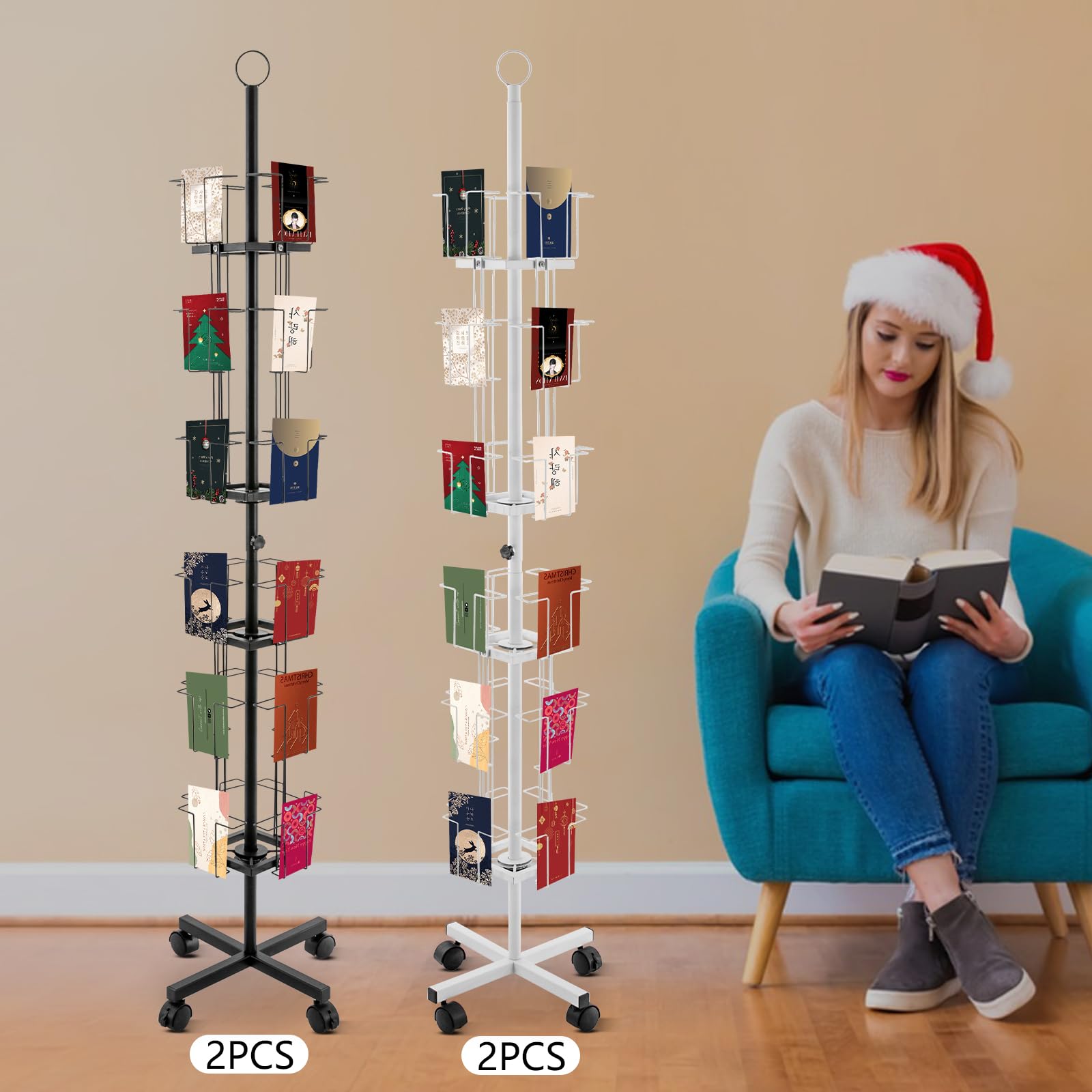 Fifizoo 2 Pcs 24 Pocket Rotating 6 Tier Greeting Card Rack Fit 5