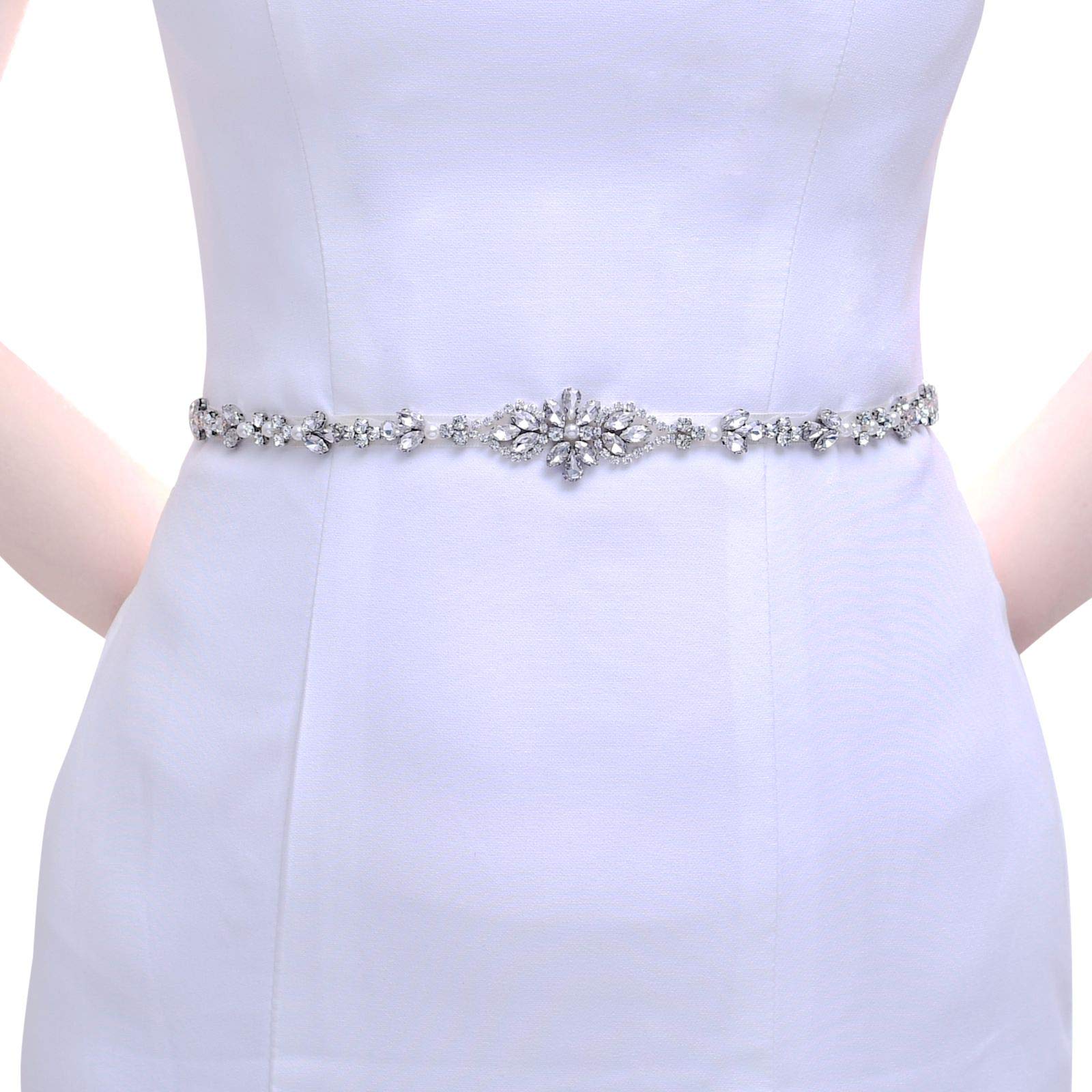 Azaleas Wedding Belt Rhinestone Bridal Belt Pearls Bridal Dress Belt Glitter Crystal Bridal Sash (S09), Organza white., One size