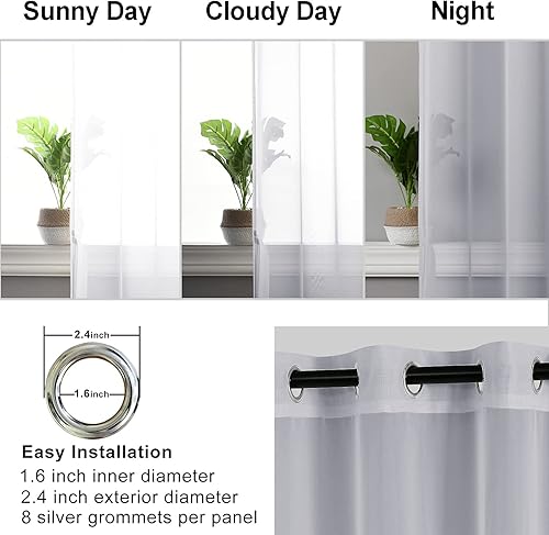 Miniatura 3 de Hiasan - Cortinas traslúcidas de gasa texturadas ligeras filtrantes de luz con ojales y alzapaños para ventana, dormitorio, sala de estar, oficina
