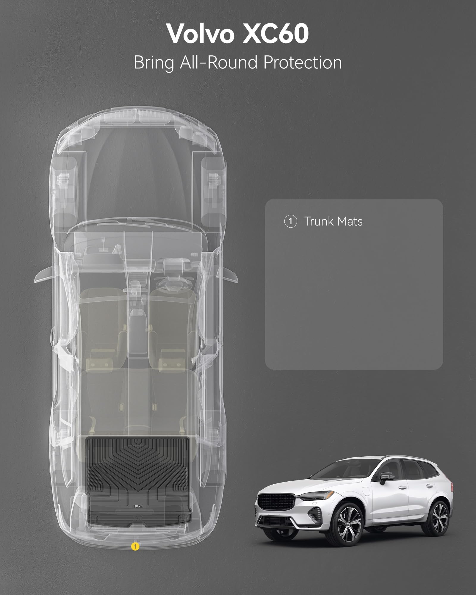 3W Mata Bagażnika dla VOLVO XC60 2018-2025 2026, Wodoodporne i Wytrzymałe Maty ochronne Bagażnika Psów z Thorex™, Tyłu Zrównoważające Uderzenia dla VOLVO XC60
