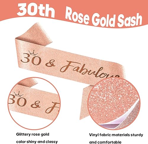 Miniatura 3 de Juego de 30 cumpleaños de oro rosa banda, corona, adorno de pastel, globos, pin y juego de velas