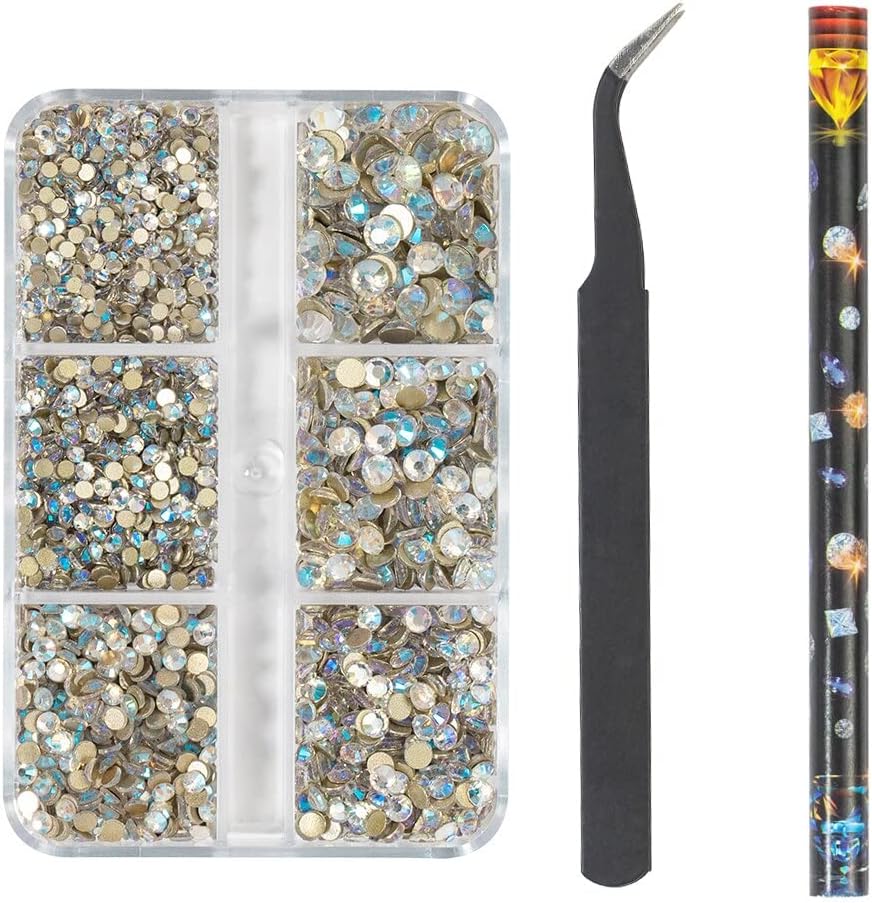 HNUIX Luxury Shini 3D Moonlight Blue Multi-Size Rhinestones Nail Charms Flat Bottom Crystals Nail Art 3D Decoration Gem Kit - (Color: Moonlight Blue)