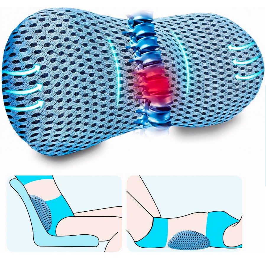Retoo Lendenkissen Orthopädisches 23x13x46 cm, Lendenwirbelkissen aus Memory Foam, Rückenstützkissen mit Atmungsaktives Material, Universell für Bett, Stuhl, Auto, zur Schmerzlinderung im unteren Rück