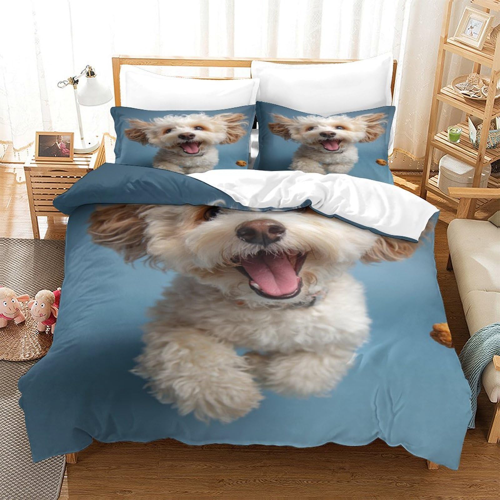 Housse de couette 3D Westie anti-plis en microfibre respirante pour lit 260x220cm