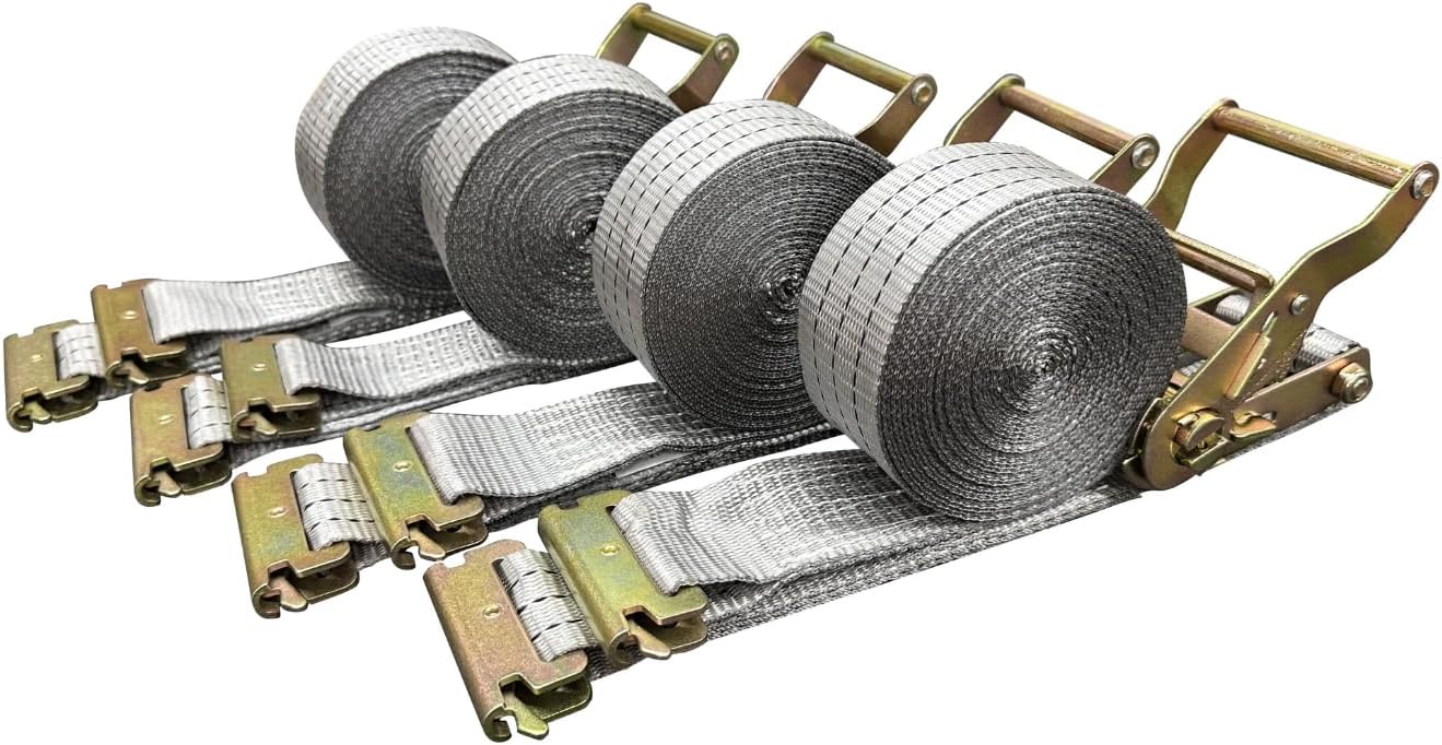 E-Track Ratchet Tie Down Straps, 2 in x 22 ft, 4,400 lb Breaking Strength, 4-Pack