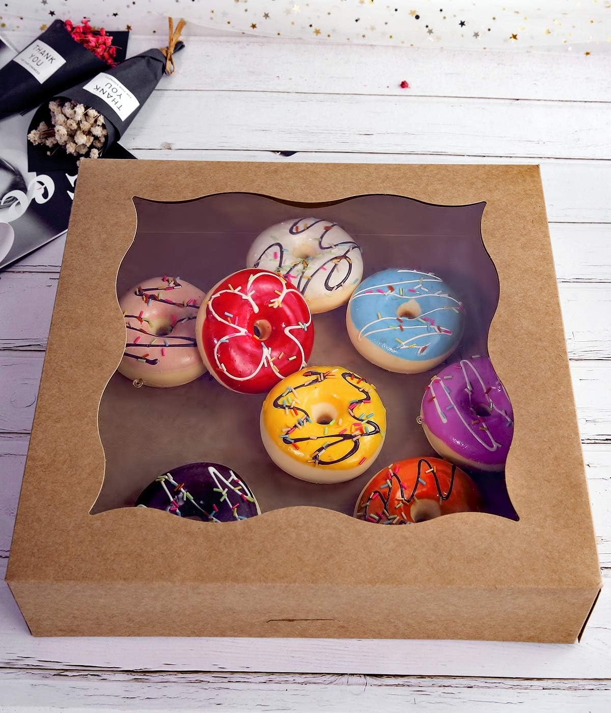 CHERRY 15-Pack 12"x12"x3"Brown Bakery Boxes with PVC Window for Pie and Cookies Boxes Large Natural Kraft Paper Box,Pack of 15