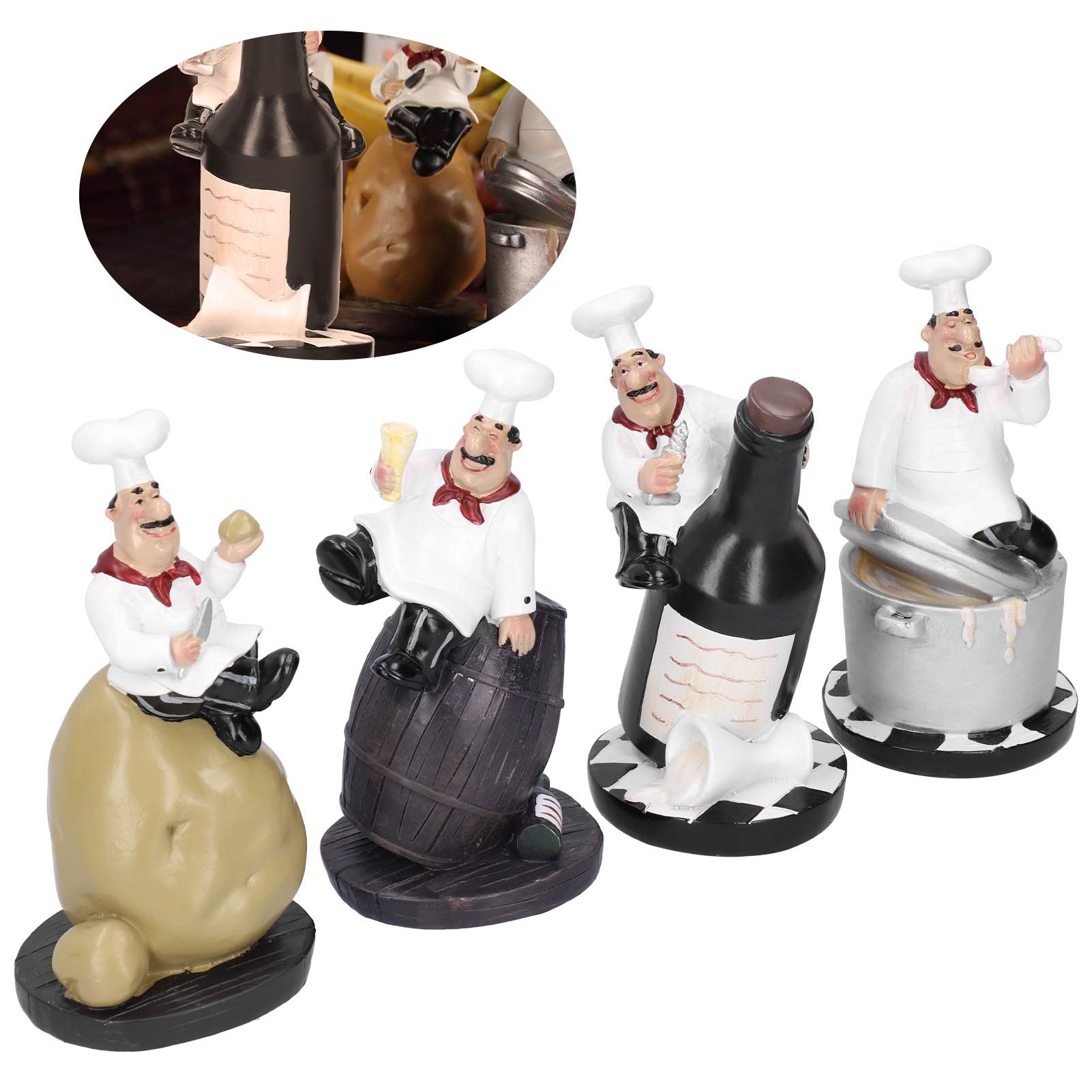 Modelo Estatua de Chef, Juego de Figuras Decoración de Cocina con Patatas Adornos de Resina Coleccionable Decoración del hogar para mamá Mujer Abuela Amigas Madre