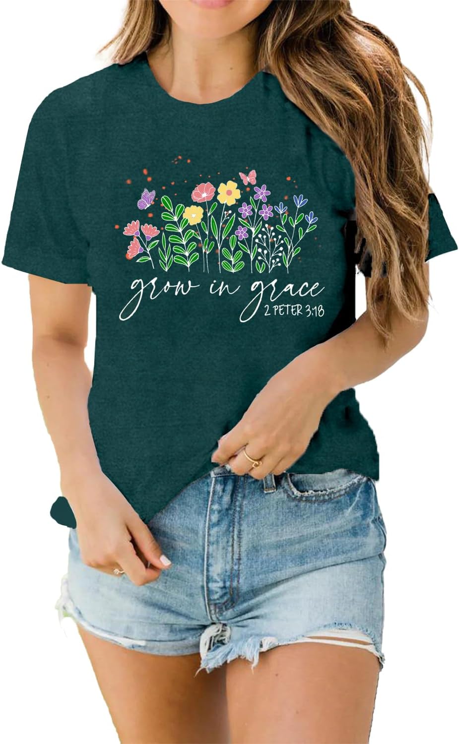 LBP Womens Christian Wildflowers Shirts Grow in Grace Shirt Christian T-Shirt Bible Verse Faith-Based Tee Tops - Image 6