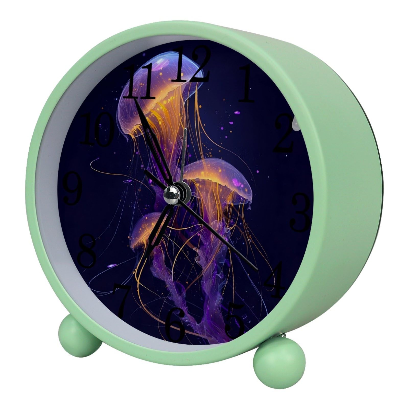 etoenbrc Purple Jellyfish Alarm Clock,Small Battery Operated Clocks, Slient Plastic Table Clock for Living Room Bedroom and Office Decor