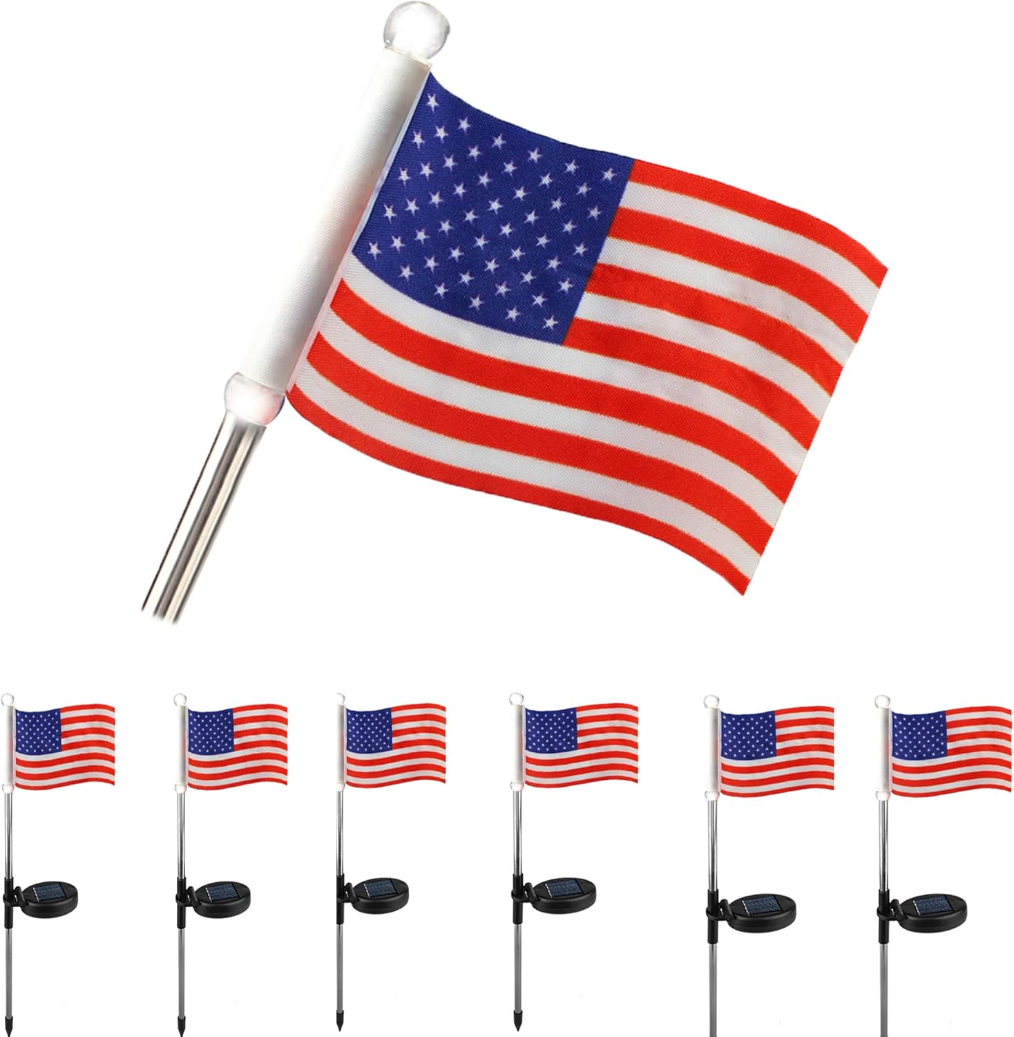 SNOMYRS 6 PC LED American Flag Lights Waterproof Outdoor Lighted USA Flag Lights American Landscape Light for Memorial Day (White)
