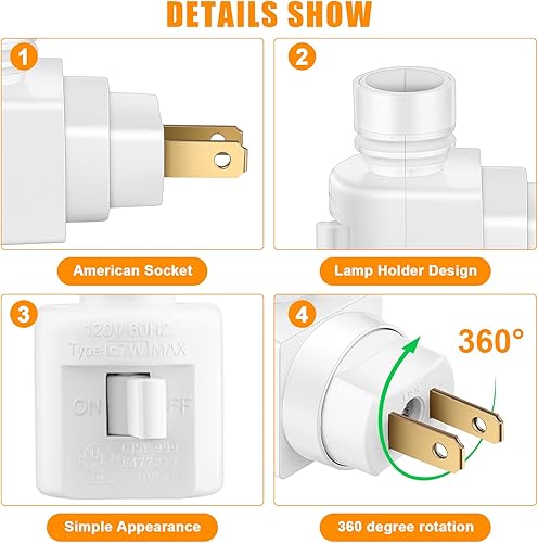 Miniatura 5 de Reginary 8 juegos de bases de luz nocturna, módulos de luz nocturna giratorios de 360 con interruptor de encendidoapagado y clips de metal, lámpara