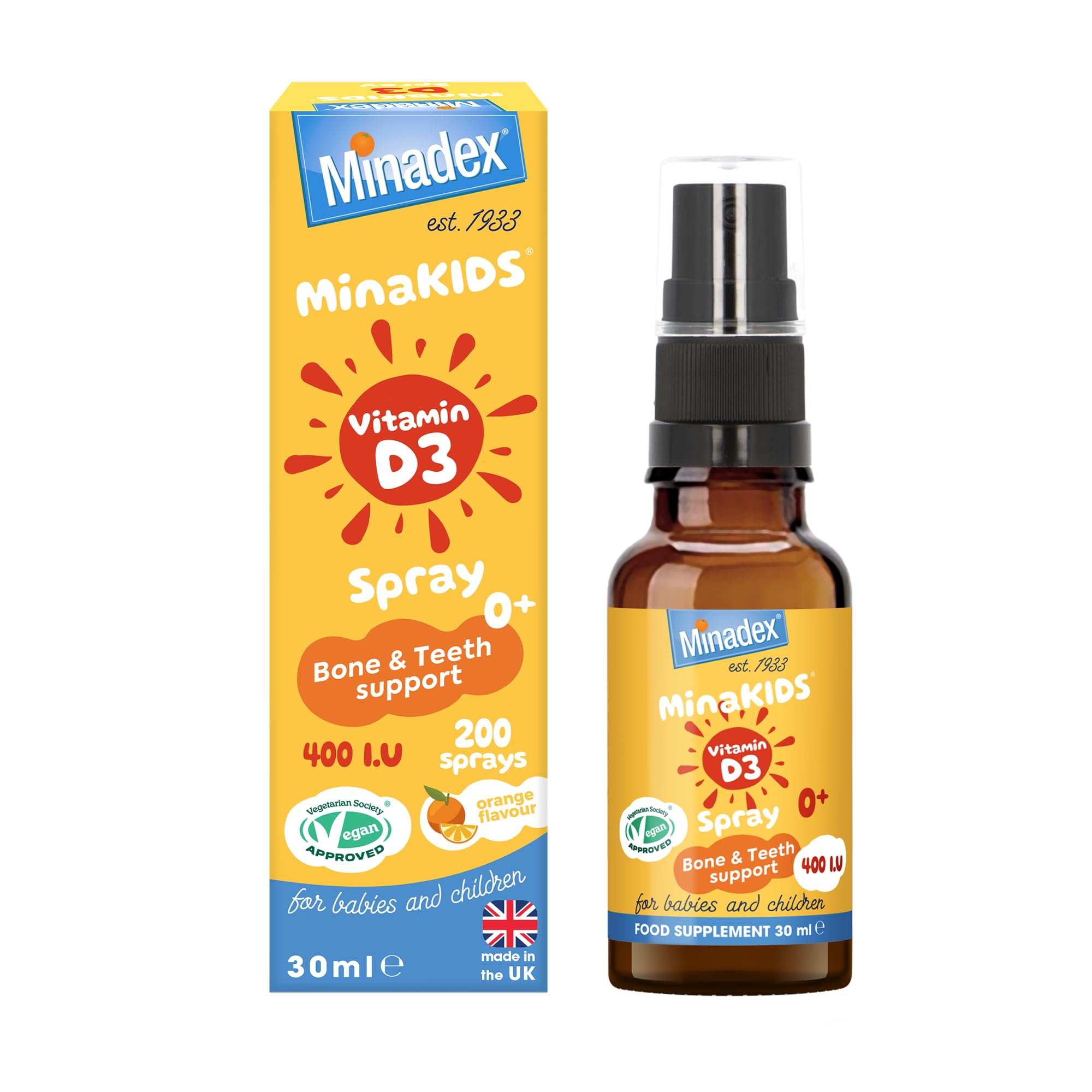 Minadex Minadex MinaKIDS D3 & K2 Drops C Liquid Vitamins For Children 400iu D3 For Bone Immune Support Sugar Free Vegan Orange Flavour 60ml 2 Month Supply Made In Uk