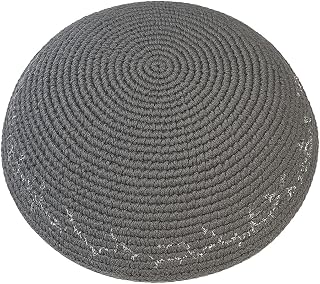 KippaCo Hand-Knitted Yarmulke | 6.2 Inch (15.7 cm) Gray Cotton Kippah Hat with Star of David Design – 100% Cotton Knit Kippah for Bar Mitzvah, Wedding, Shabbat - Handmade Jewish Head Covering